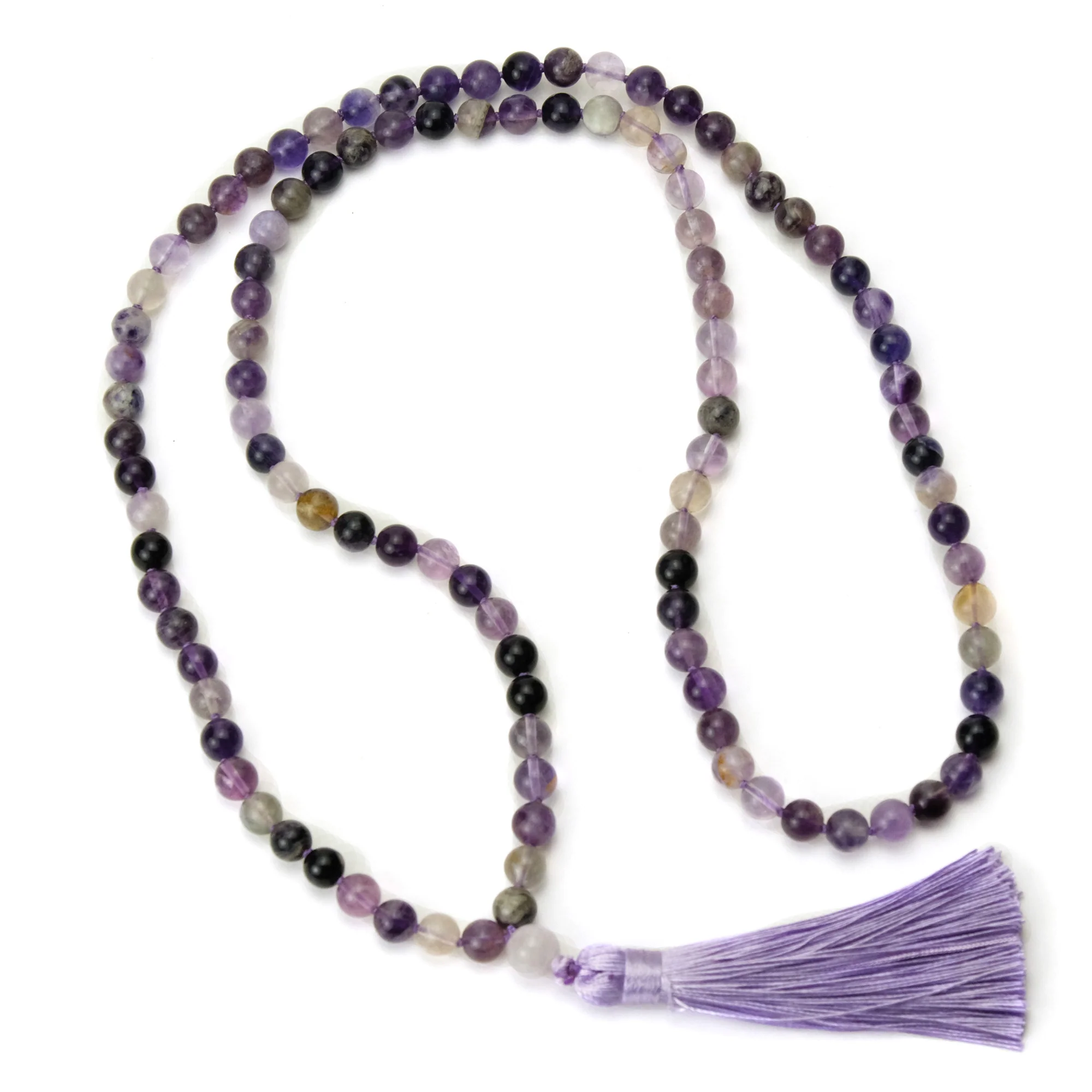 Amethyst Mix 8mm Knotted Mala with Silk Tassel #85 - Image 2