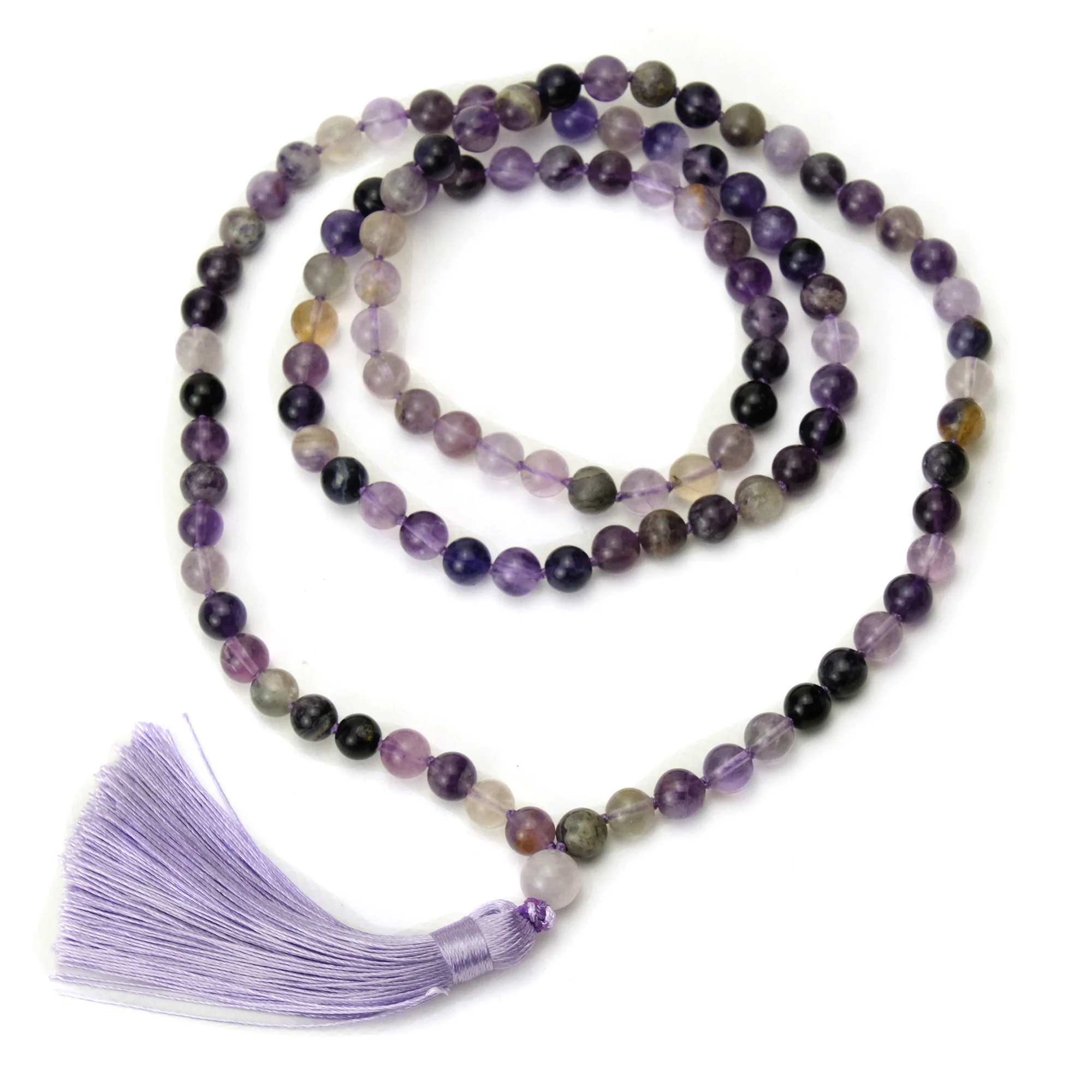 Amethyst Mix 8mm Knotted Mala with Silk Tassel #85 - Image 3