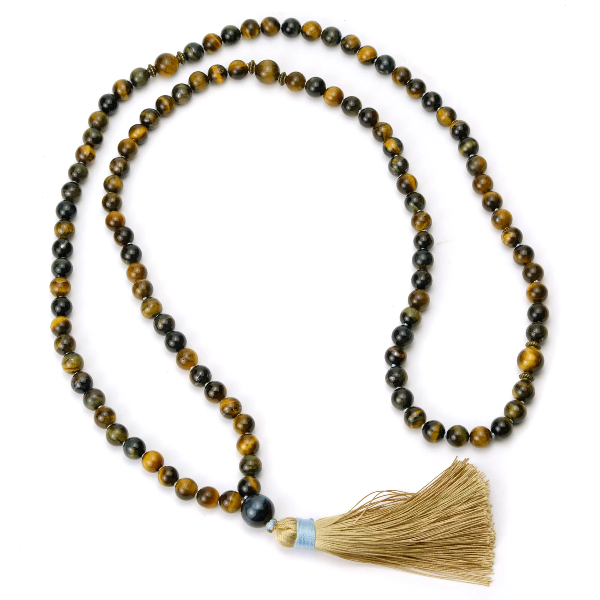 Multi Tiger's Eye 8mm Knotted Mala with Silk Tassel #94 - Image 3