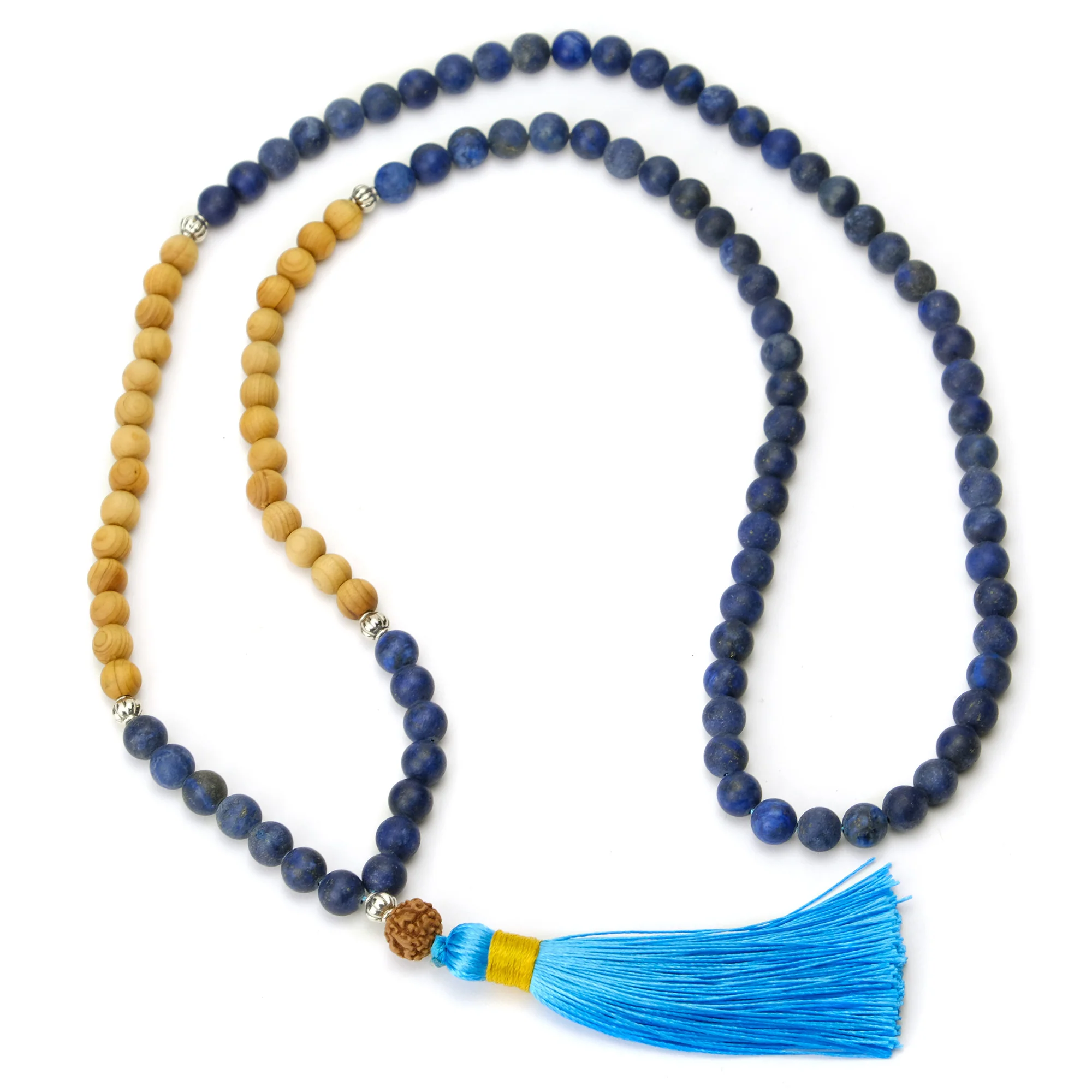 Matte Lapis and Sandalwood 8mm Knotted Mala with Silk Tassel #78 - Image 2