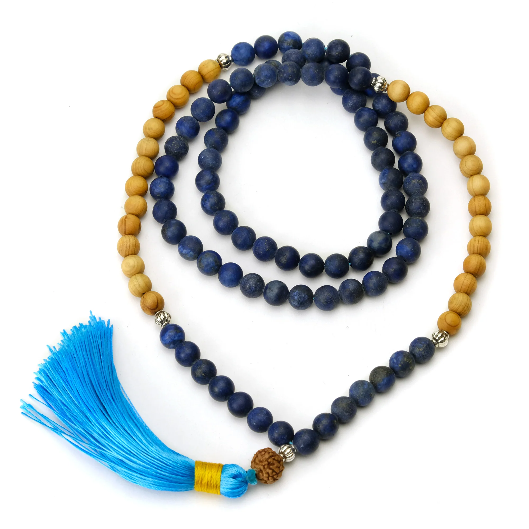 Matte Lapis and Sandalwood 8mm Knotted Mala with Silk Tassel #78 - Image 3