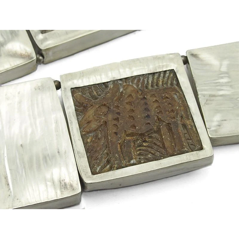 95% Pure Silver Necklace with Afghan Carved Soapstone - Image 3