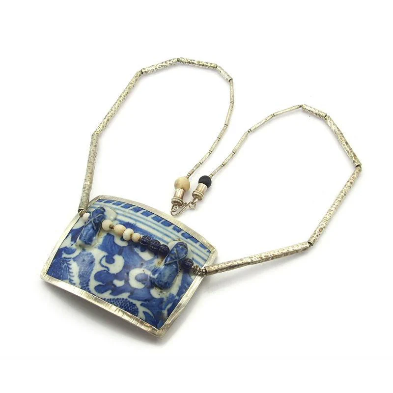 95% Pure Silver Beads with Chinese Pottery Fragment Necklace - Image 2