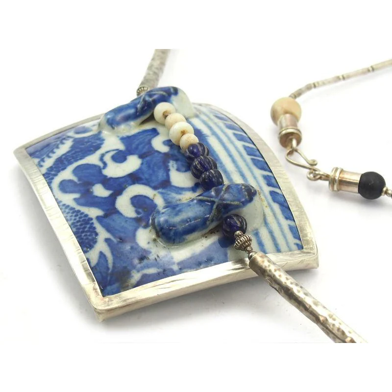 95% Pure Silver Beads with Chinese Pottery Fragment Necklace - Image 4