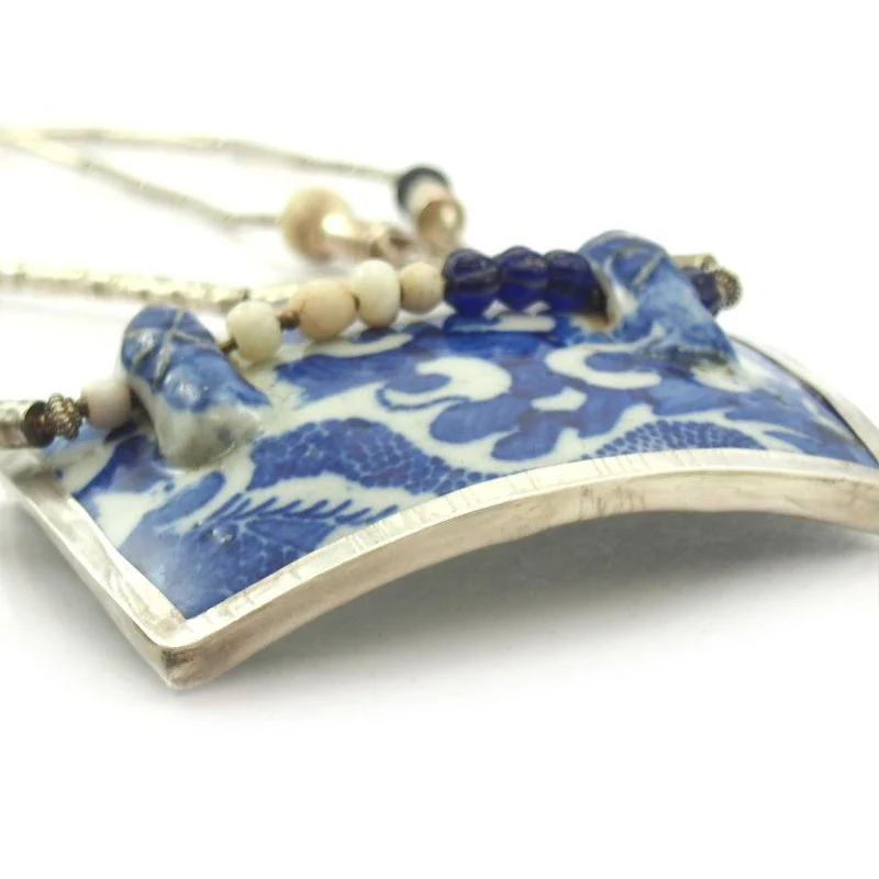 95% Pure Silver Beads with Chinese Pottery Fragment Necklace - Image 6