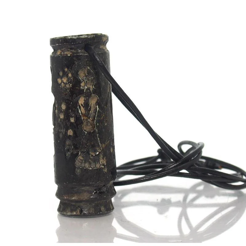 Afghan Carved Seal Cylinder, Onyx Bead Pendant Necklace - Image 2