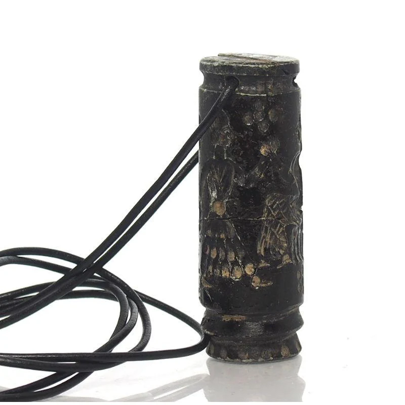 Afghan Carved Seal Cylinder, Onyx Bead Pendant Necklace - Image 3