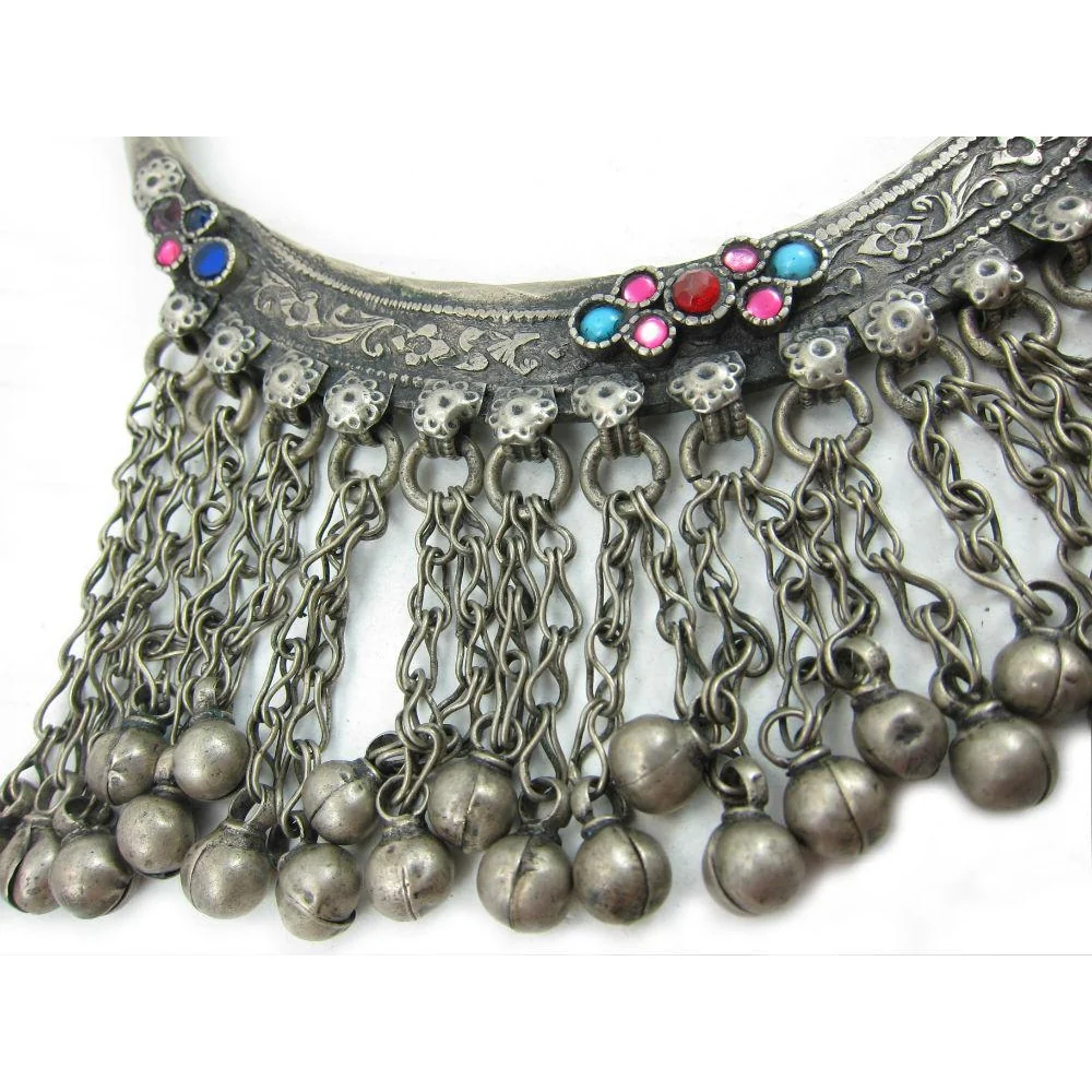 Afghan Torque Necklace with Glass Inlay and Dangle Charms - Image 2