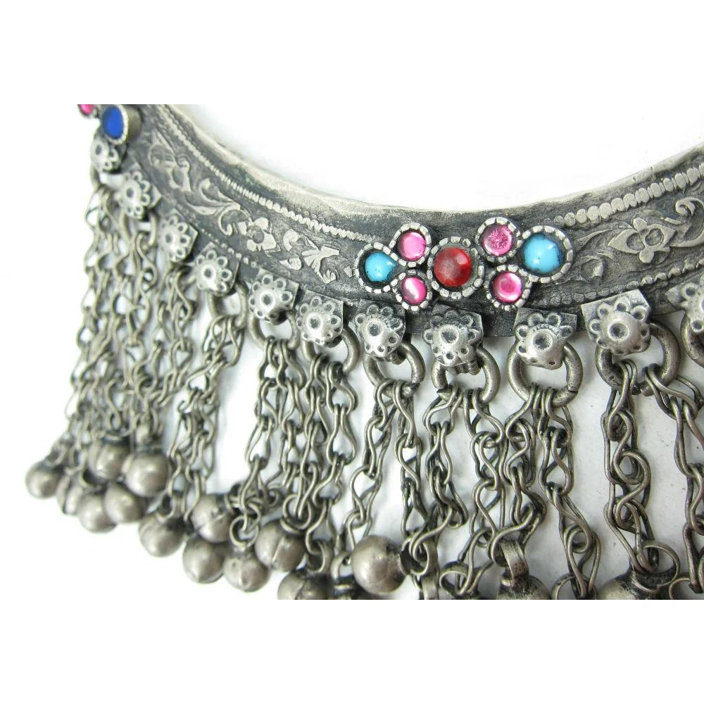 Afghan Torque Necklace with Glass Inlay and Dangle Charms - Image 3
