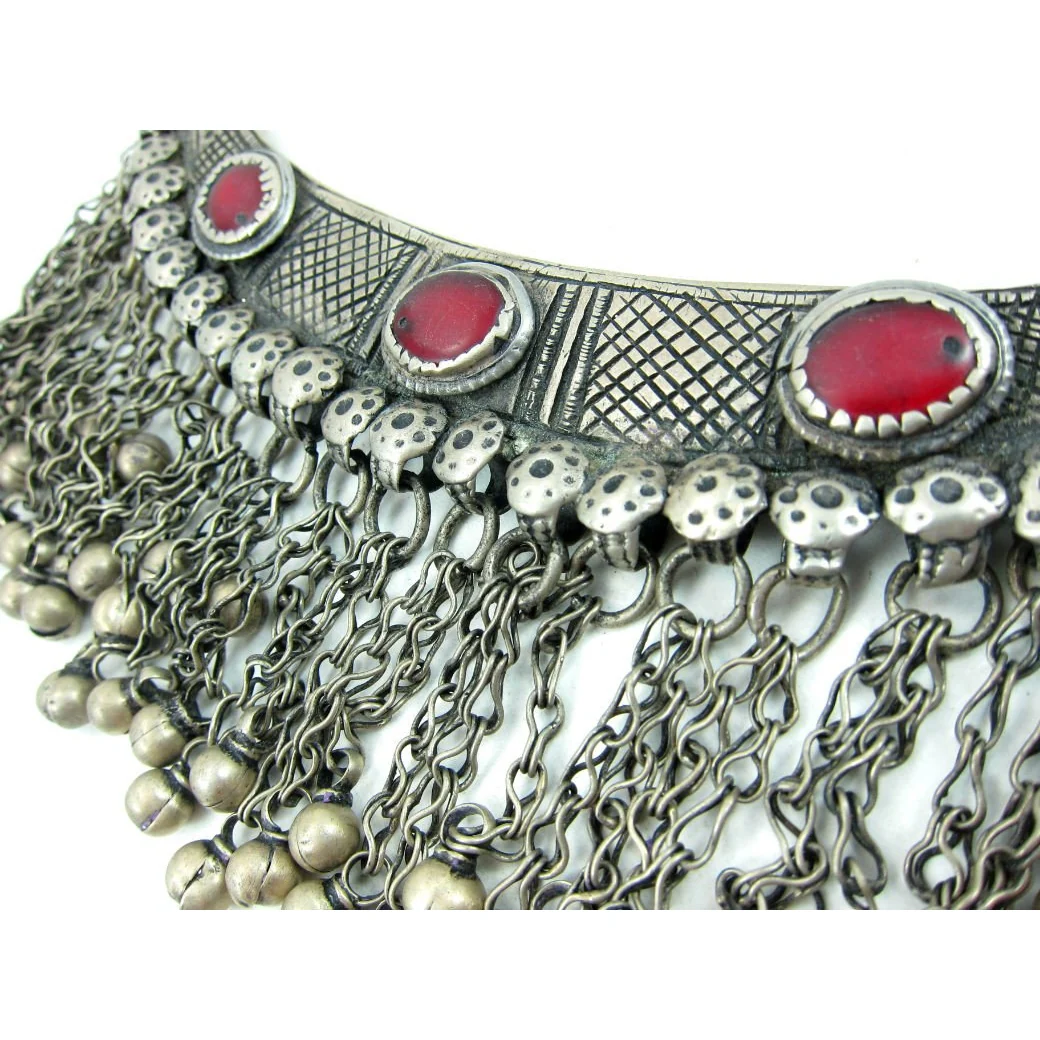 Afghan Torque Necklace with Inlaid Glass and Bells - Image 2