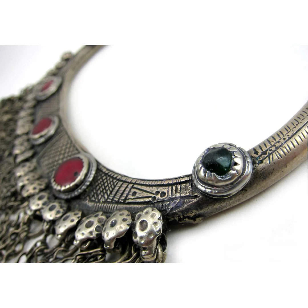 Afghan Torque Necklace with Inlaid Glass and Bells - Image 3
