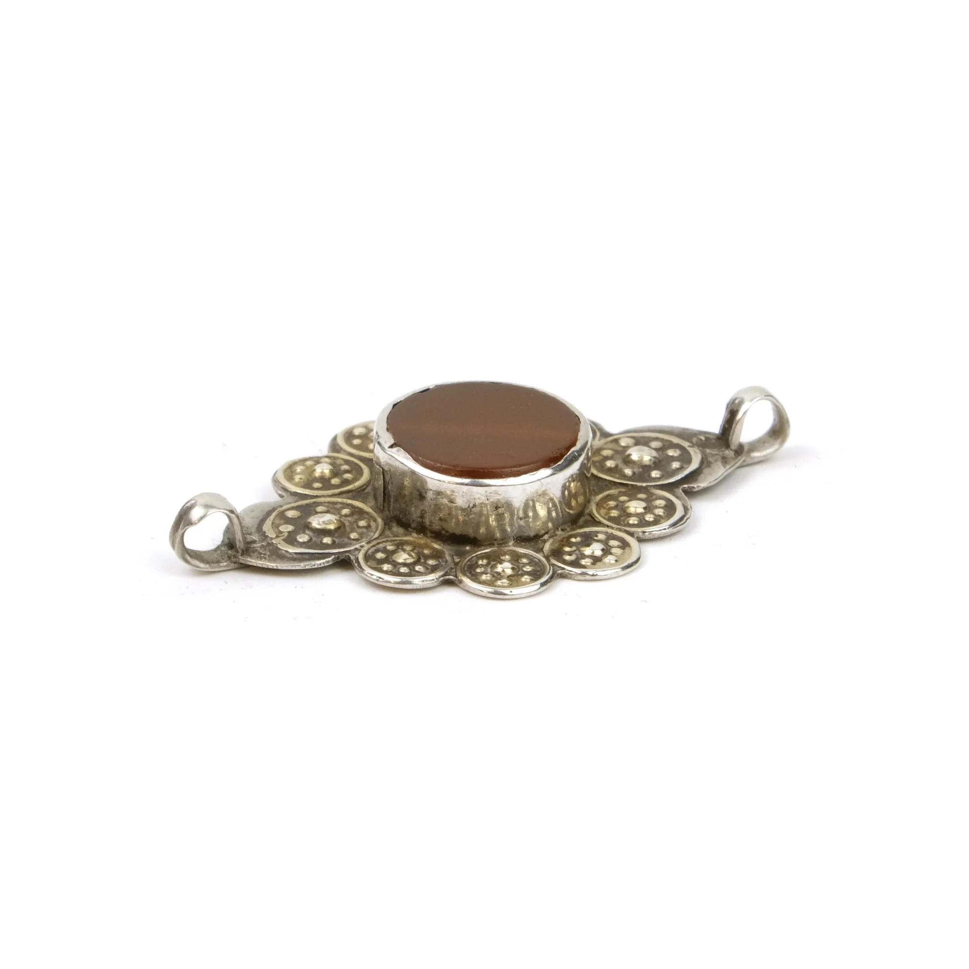 Afghan Tribal High Silver Content Heirloom Dowry Filigreed and Granulated Pendant with Carnelian Bead Inset - Image 2