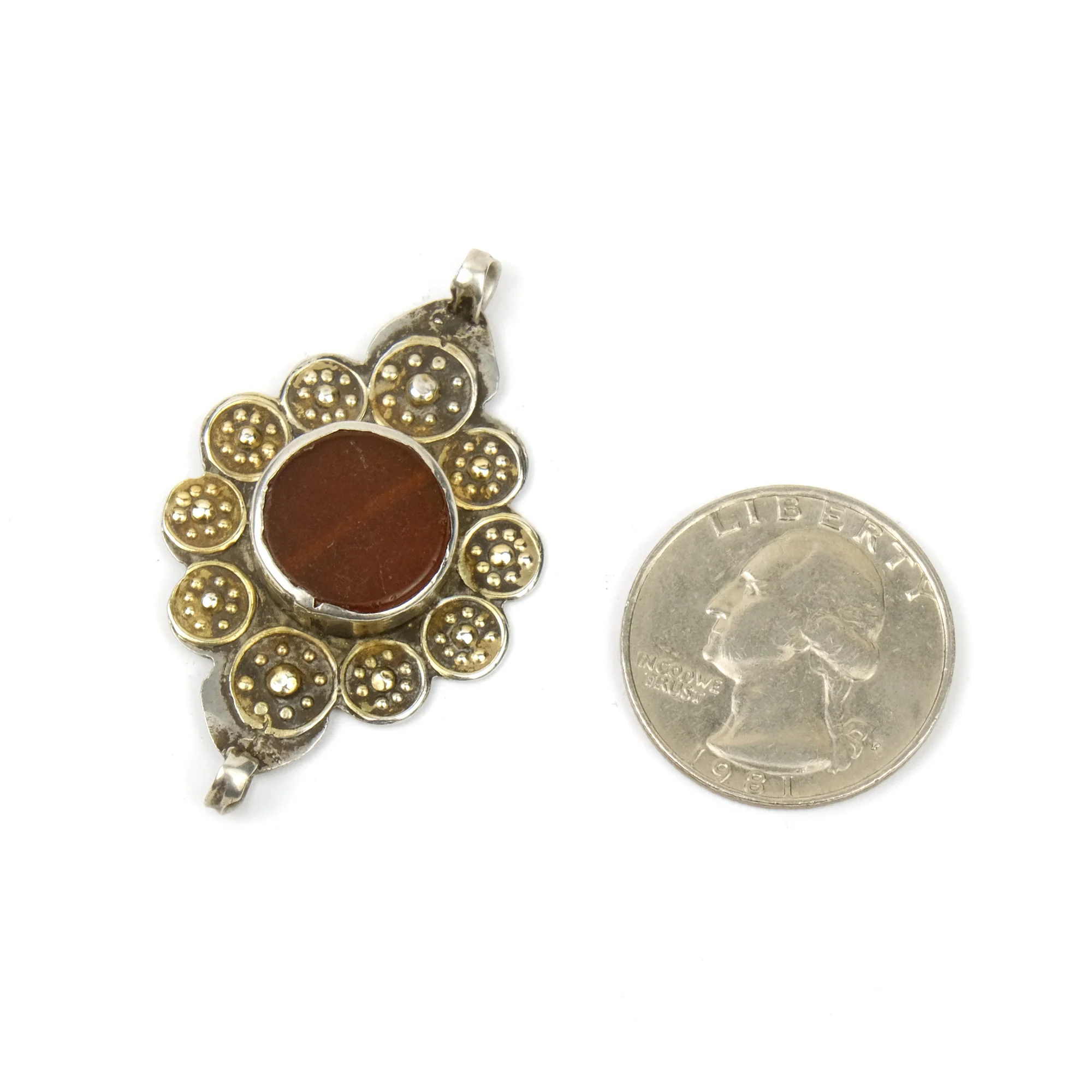 Afghan Tribal High Silver Content Heirloom Dowry Filigreed and Granulated Pendant with Carnelian Bead Inset - Image 3