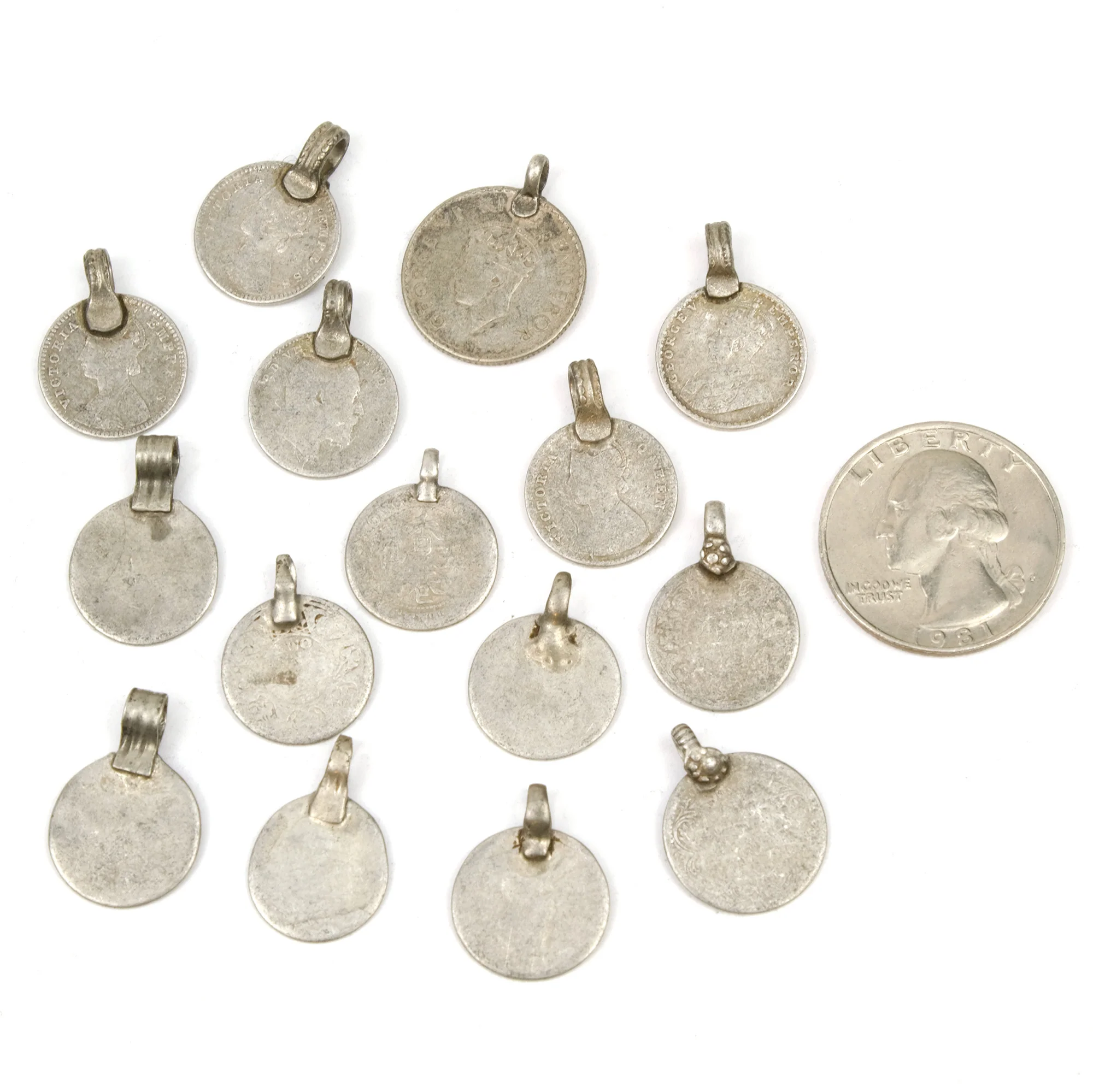 Afghan Tribal High Silver Content Heirloom Dowry Small Colonial Coin Pendants LOT - Image 3
