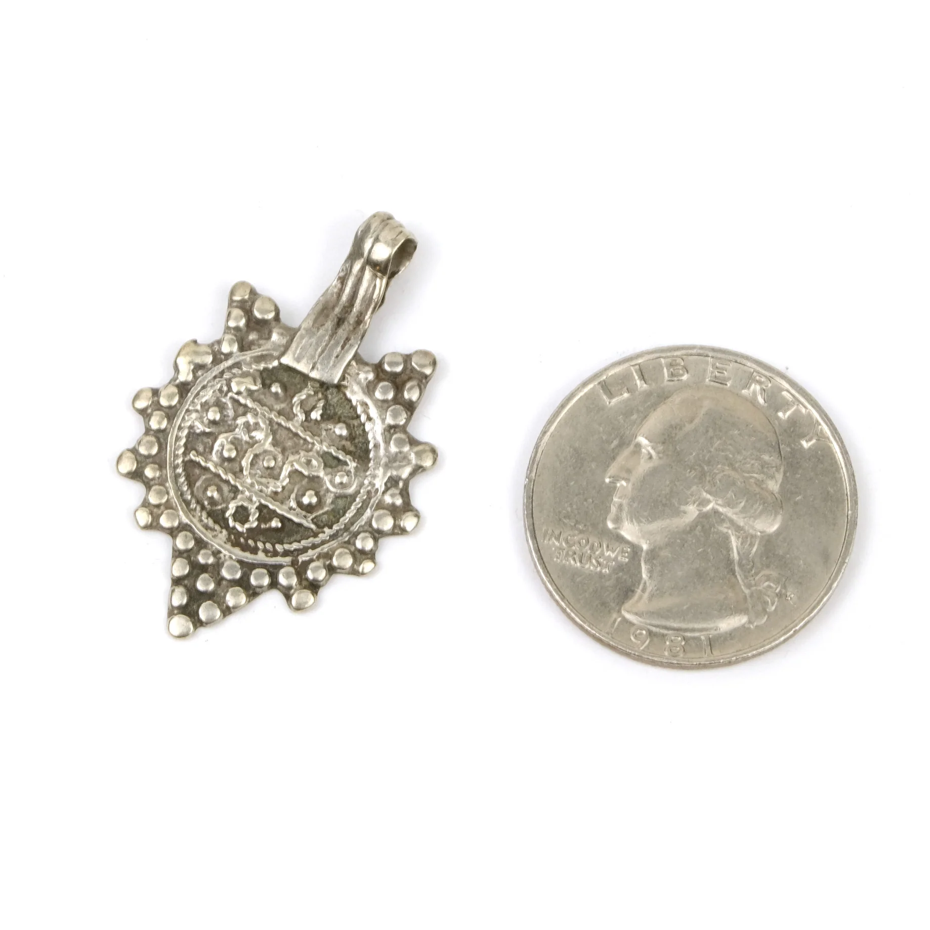 Afghan Tribal High Silver Content Heirloom Dowry Small Filigreed and Granulated Pendant - Image 3