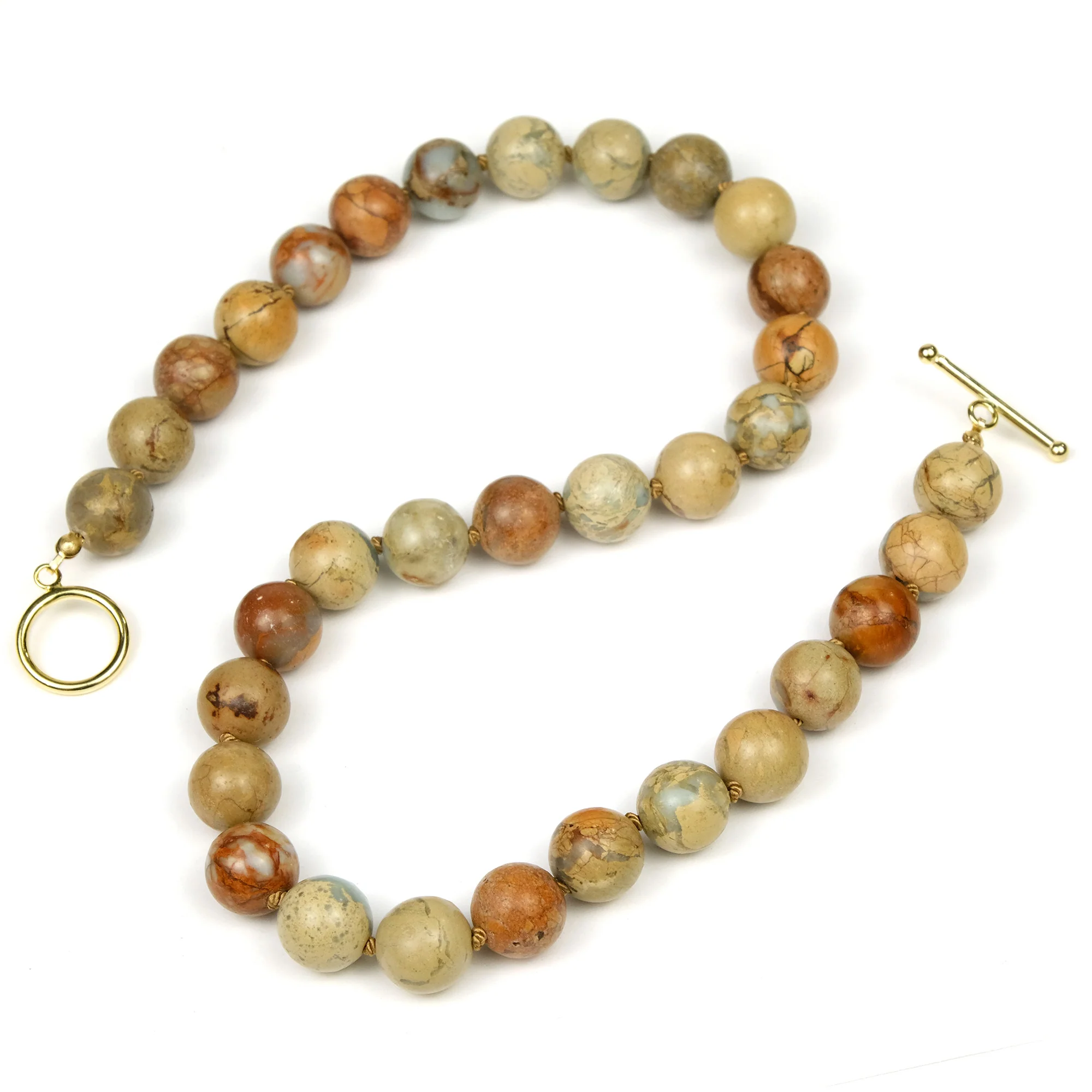 African Opal Knotted Necklace with Gold Plated Toggle Clasp - Image 2