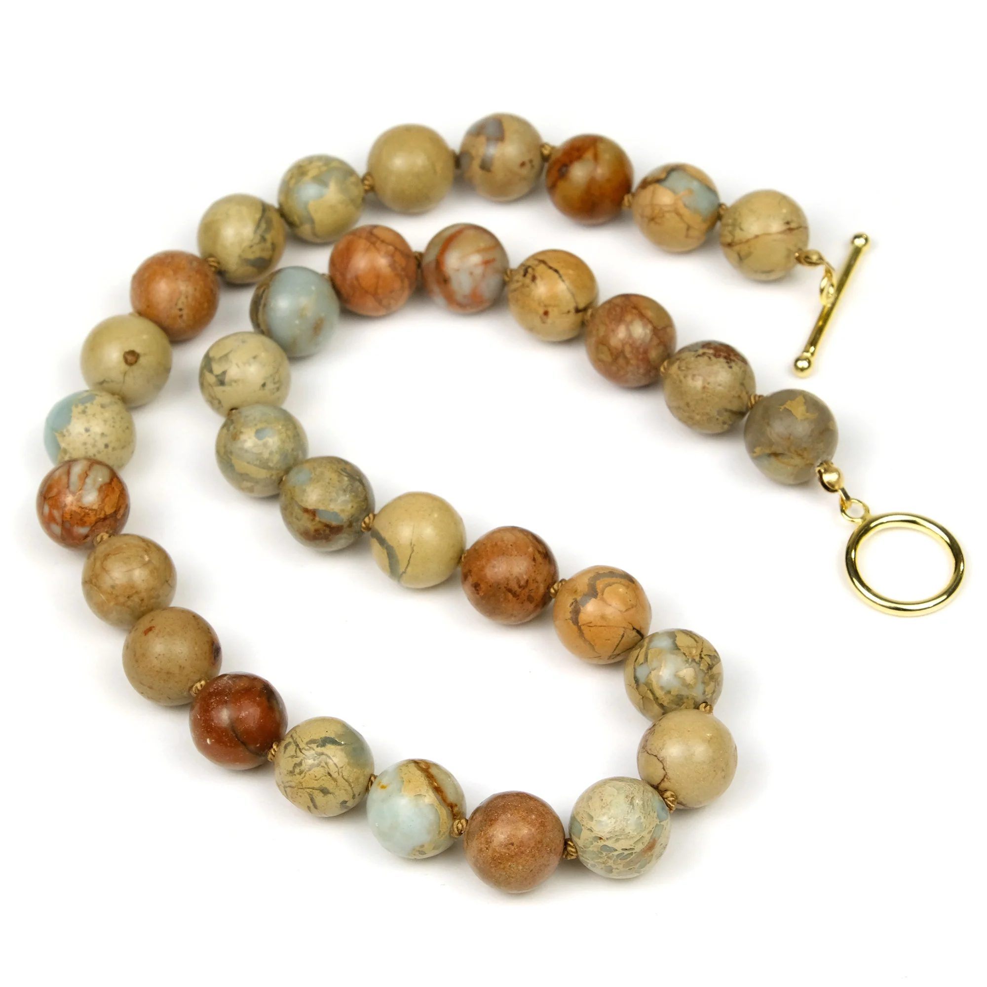 African Opal Knotted Necklace with Gold Plated Toggle Clasp - Image 3