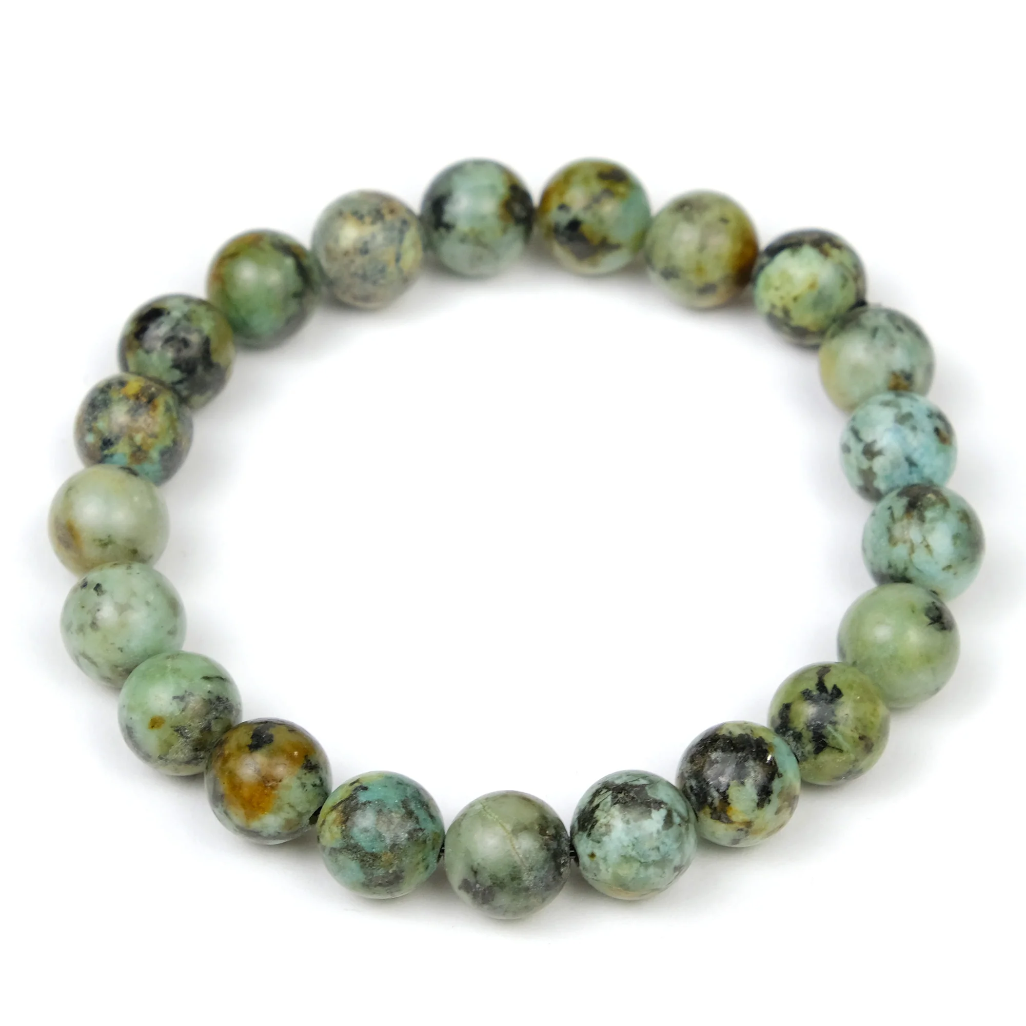 African Turquoise 8mm Round Stretch Bracelet on Elastic Cord - Image 2