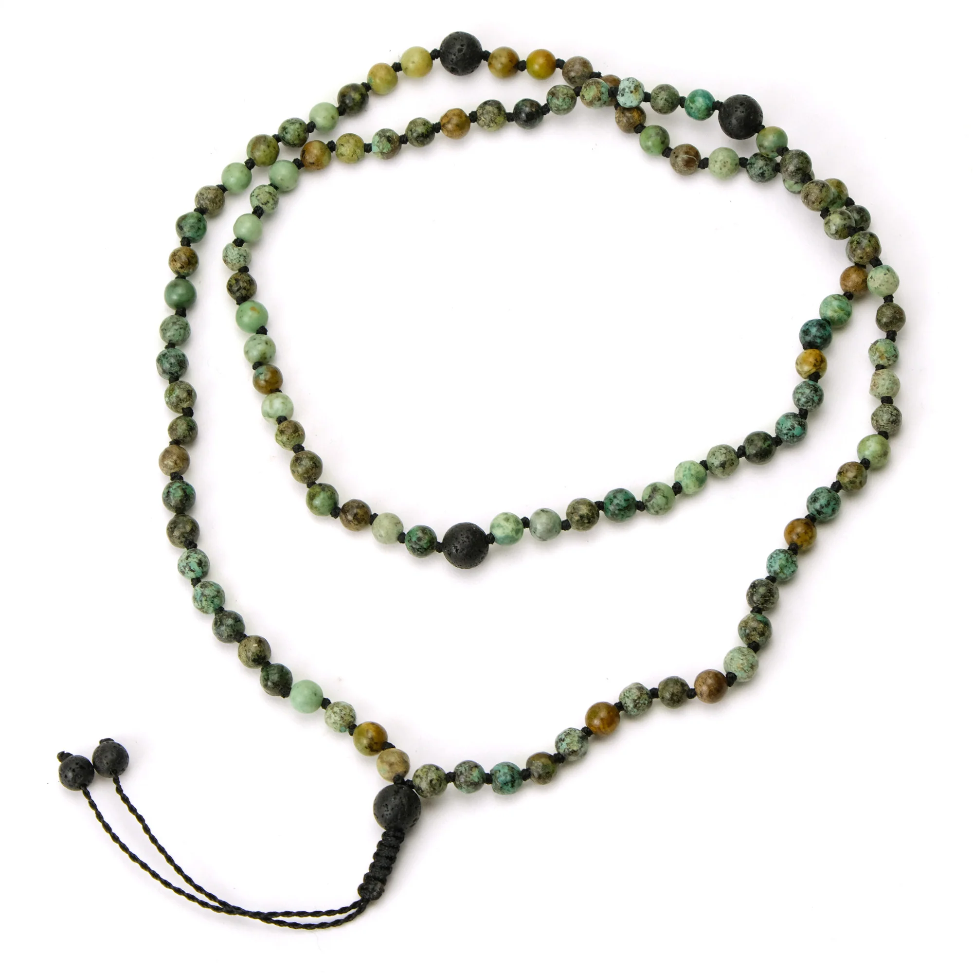 African Turquoise and Lavastone 6mm Knotted Mala #107 - Image 2