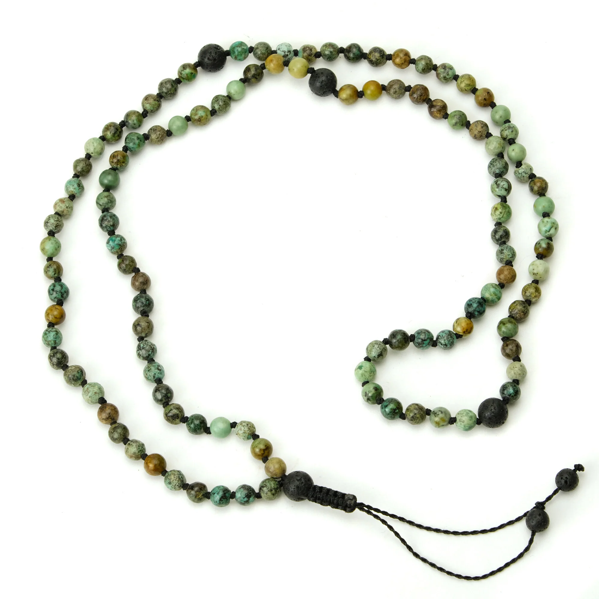African Turquoise and Lavastone 6mm Knotted Mala #107 - Image 3