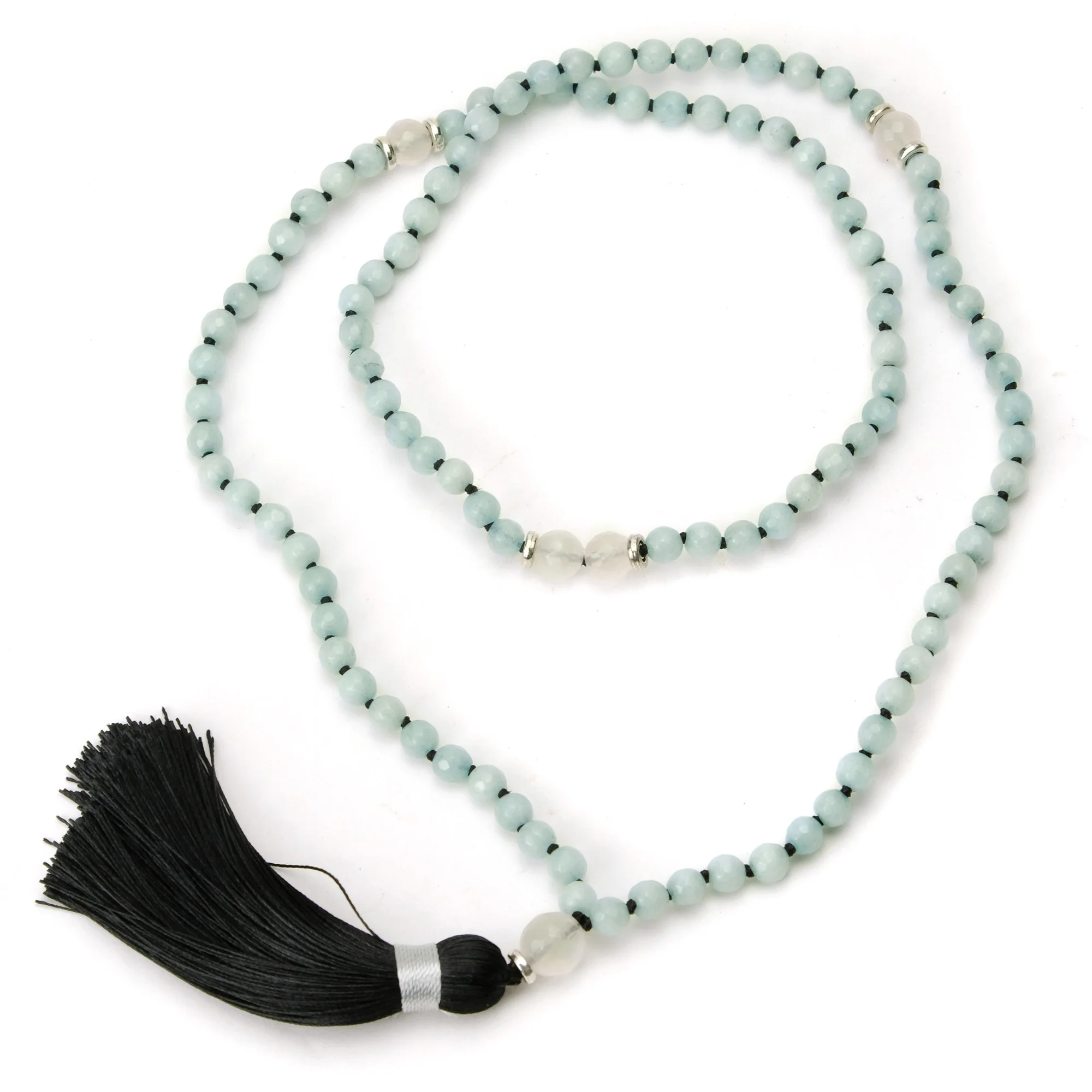 Amazonite and Rose Quartz 6mm Knotted Mala with Silk Tassel #100 - Image 2