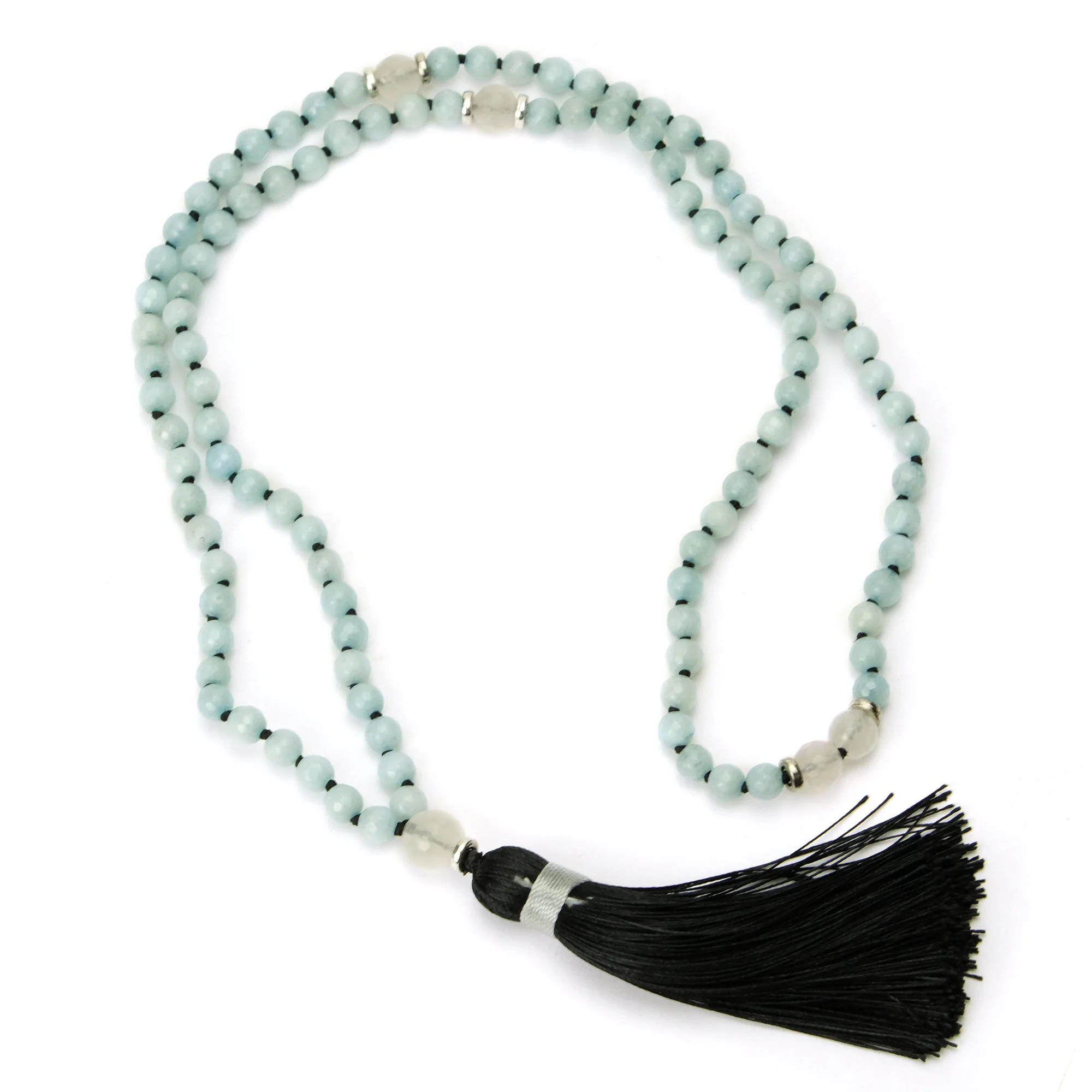 Amazonite and Rose Quartz 6mm Knotted Mala with Silk Tassel #100 - Image 3