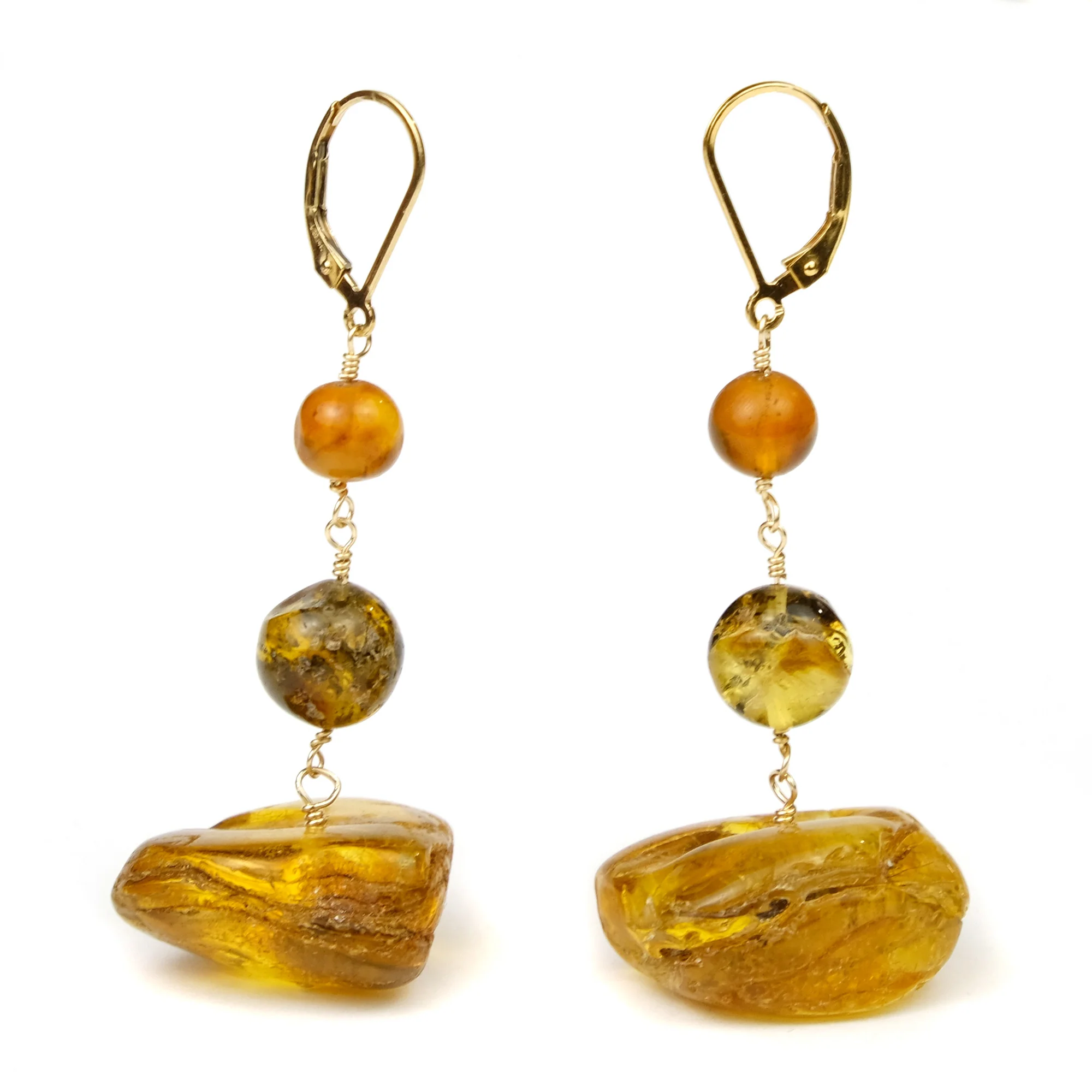 Amber Earrings with Gold Plated Latch Back - Image 2