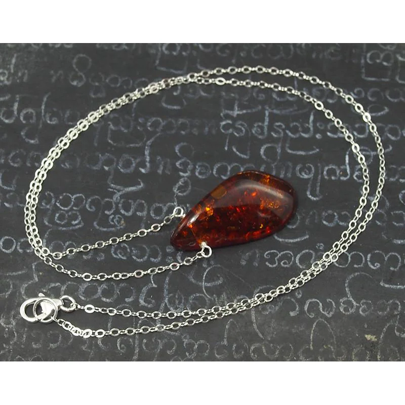 Amber Necklace On Sterling Silver Chain With Sterling Silver Trigger Clasp - Image 2