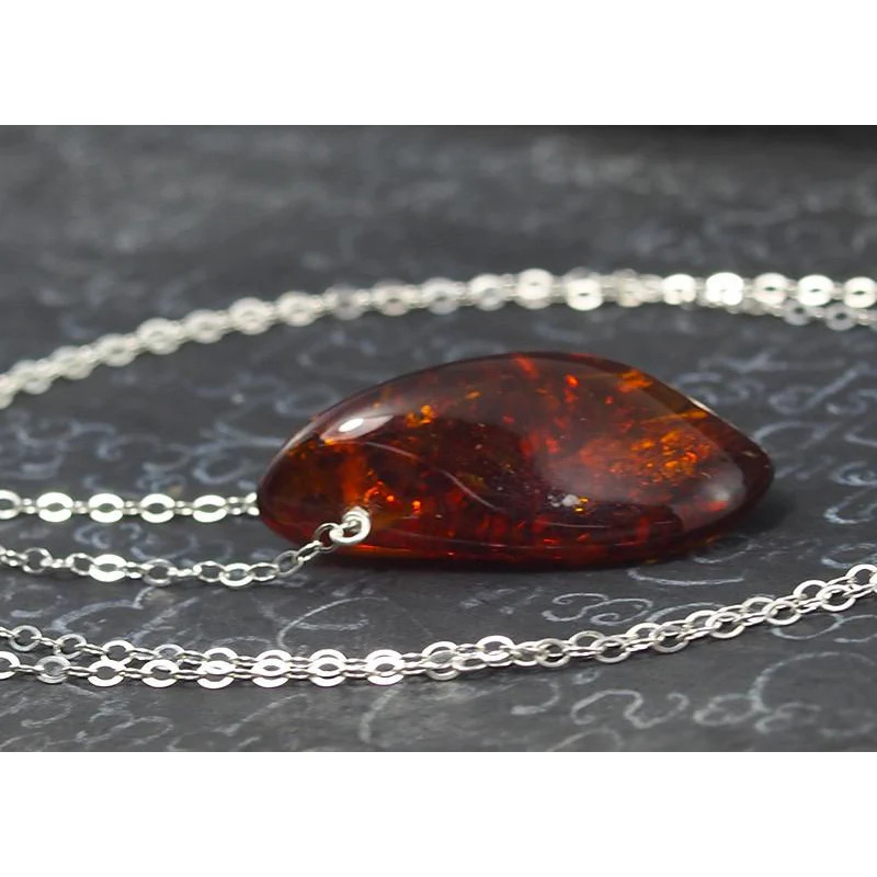 Amber Necklace On Sterling Silver Chain With Sterling Silver Trigger Clasp - Image 3