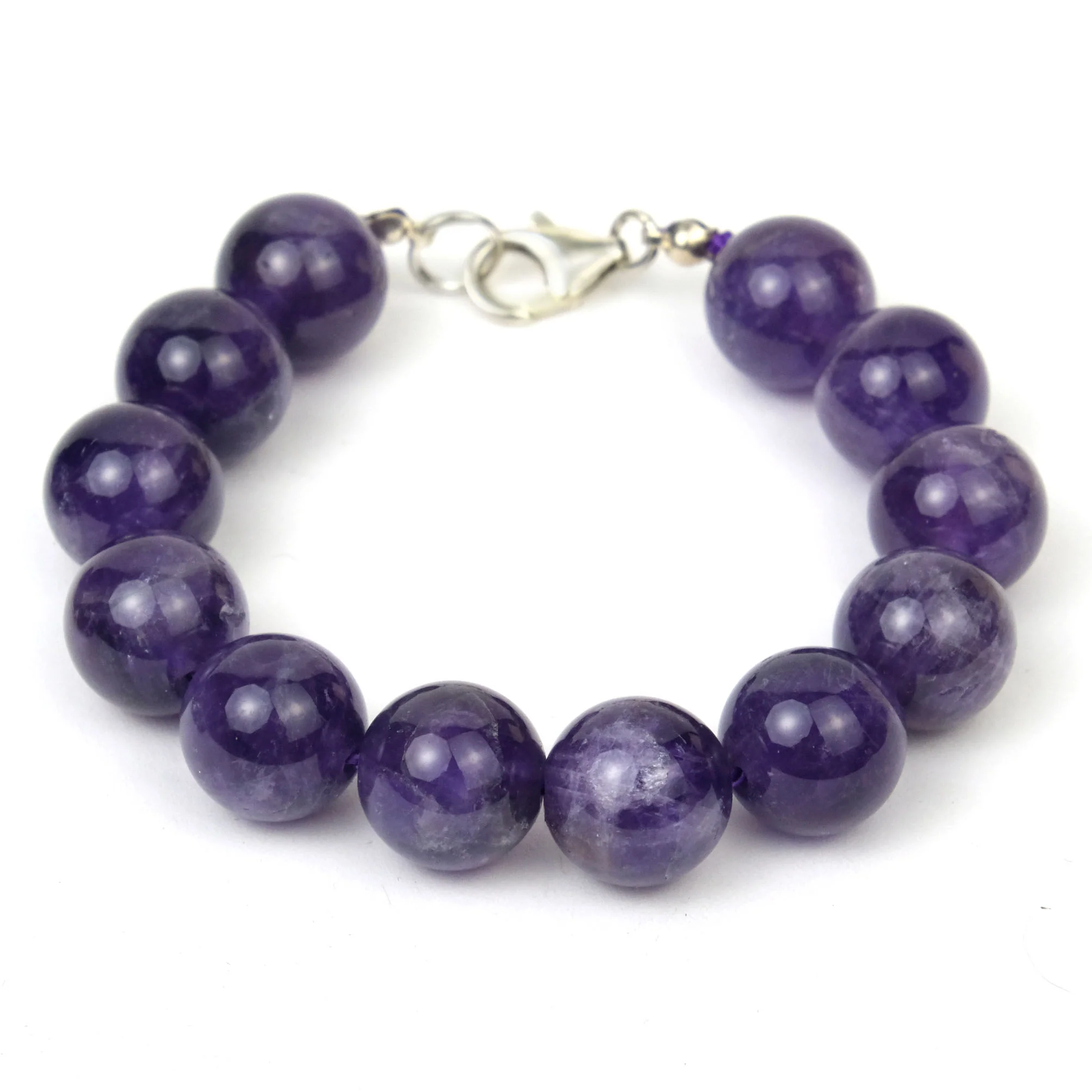 Amethyst 12mm Round Bracelet with Sterling Silver Trigger Clasp - Image 2