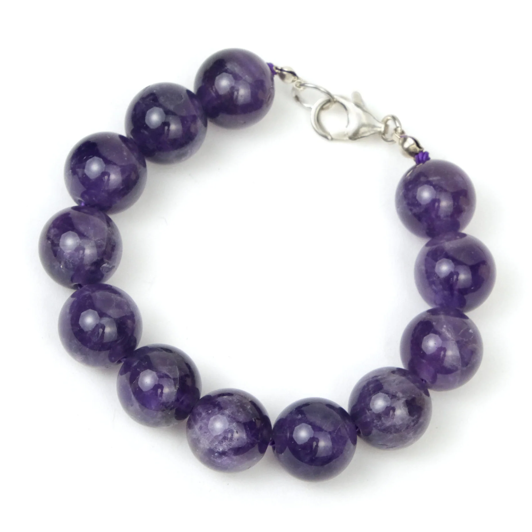 Amethyst 12mm Round Bracelet with Sterling Silver Trigger Clasp - Image 3