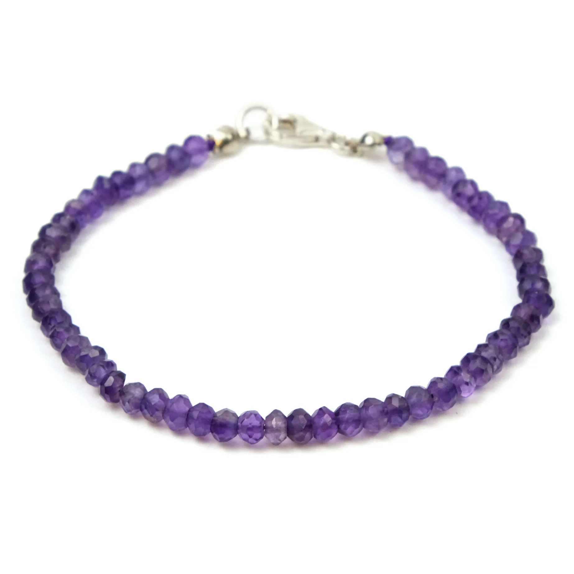 Amethyst 3.5mm Faceted Rondelle Bracelet with Sterling Silver Trigger Clasp - Image 2