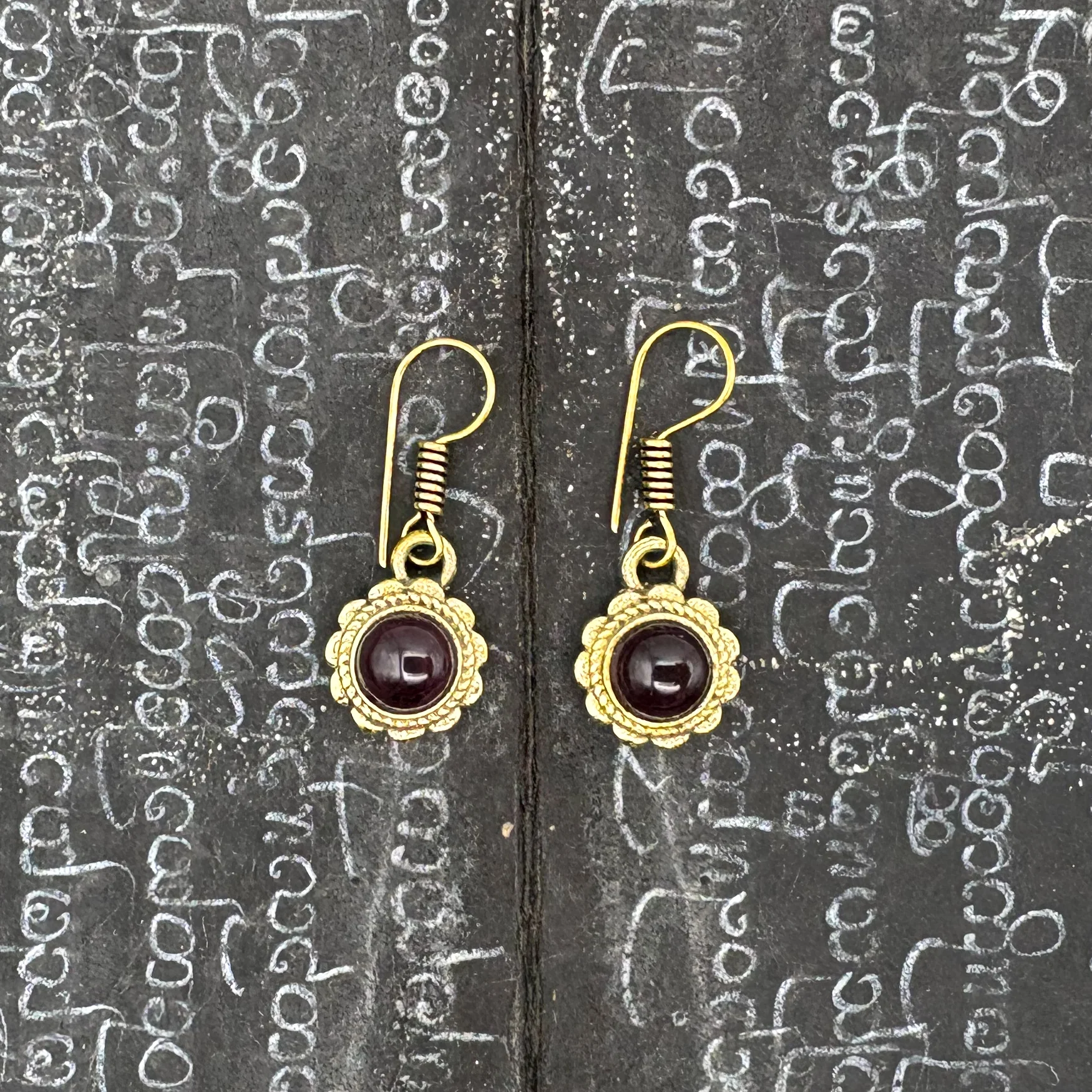Amethyst Circle Flower Brass Earrings - Image 10