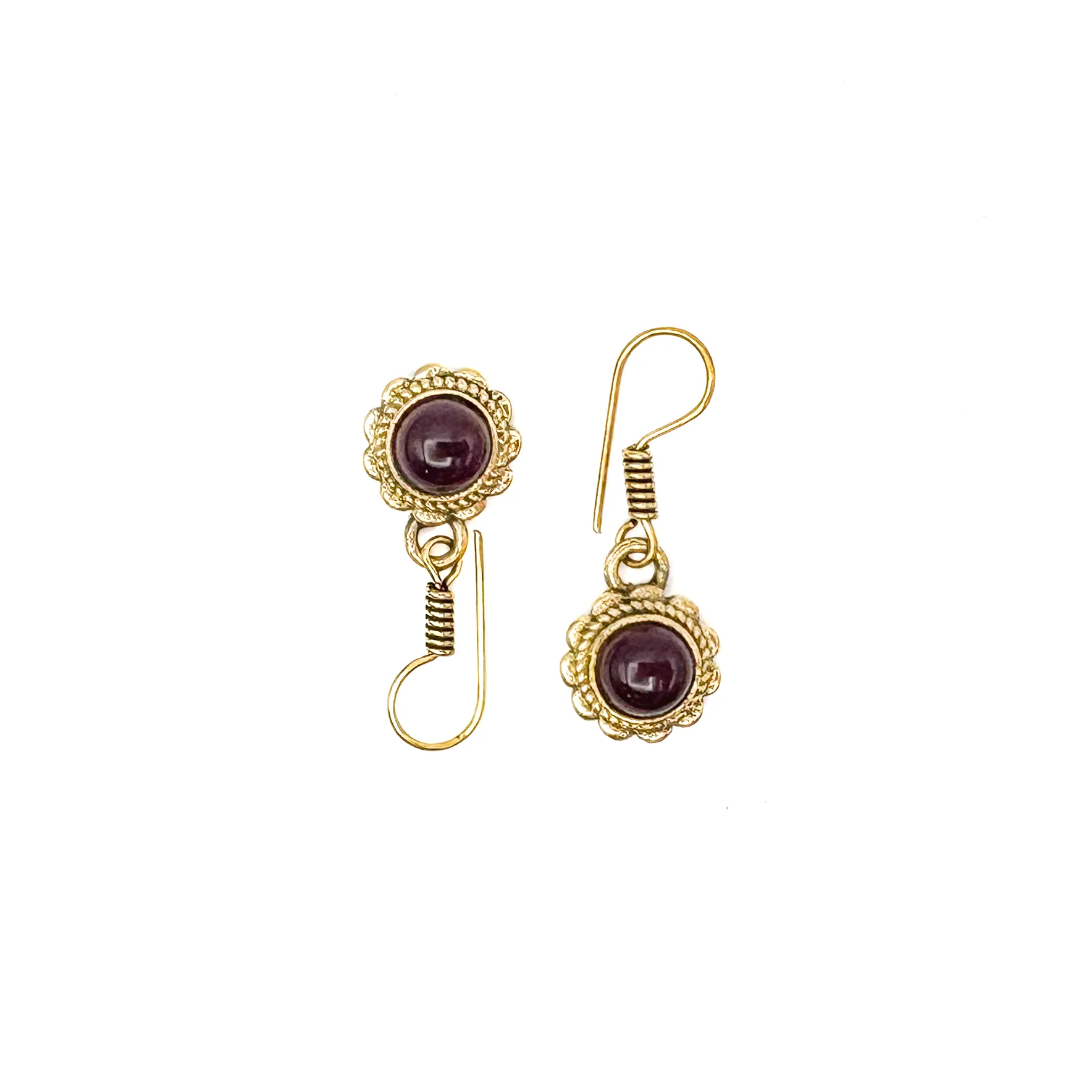 Amethyst Circle Flower Brass Earrings - Image 2