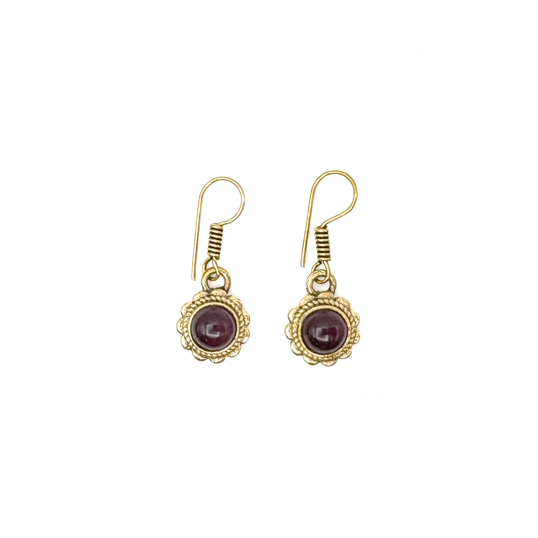 Amethyst Circle Flower Brass Earrings - Image 4