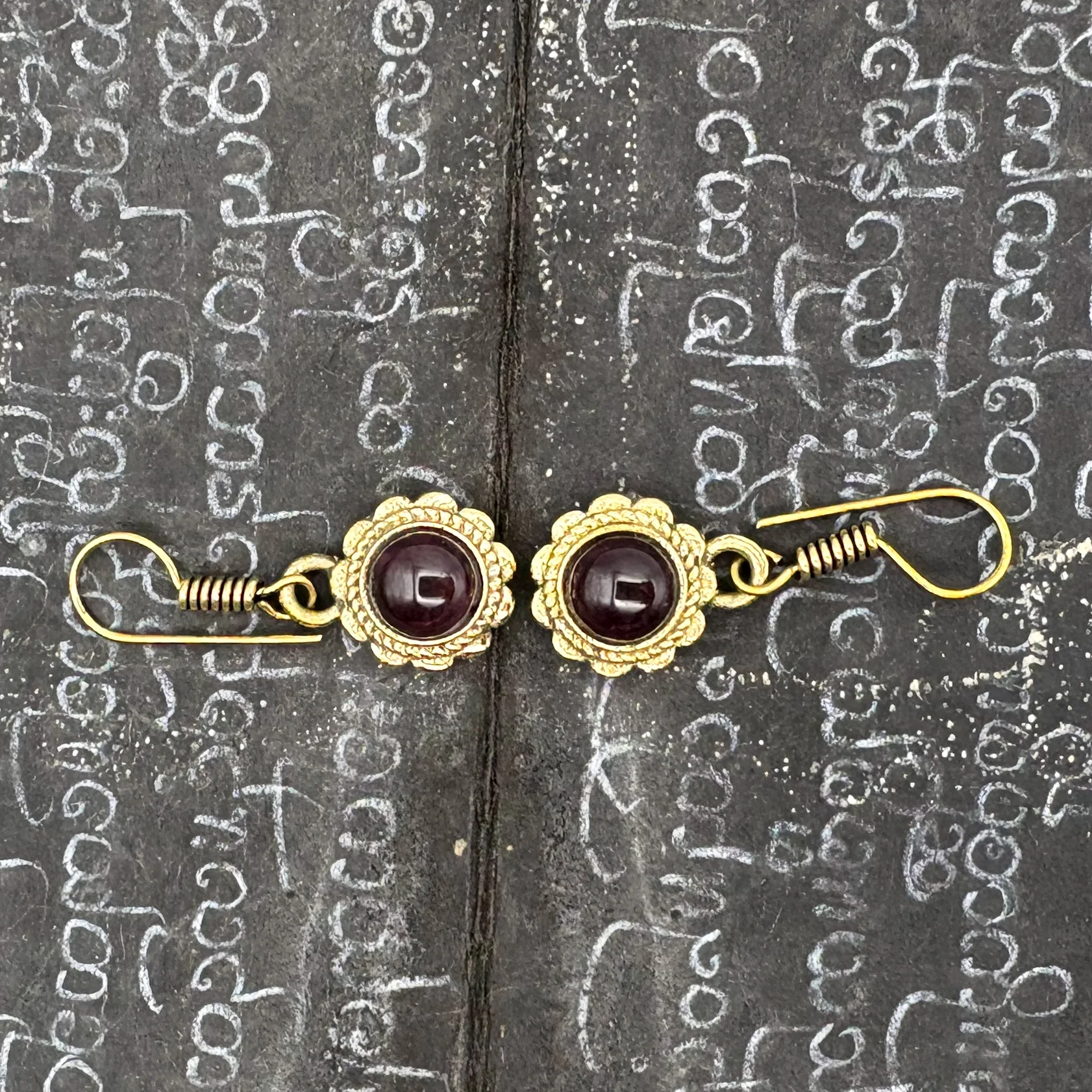 Amethyst Circle Flower Brass Earrings - Image 6