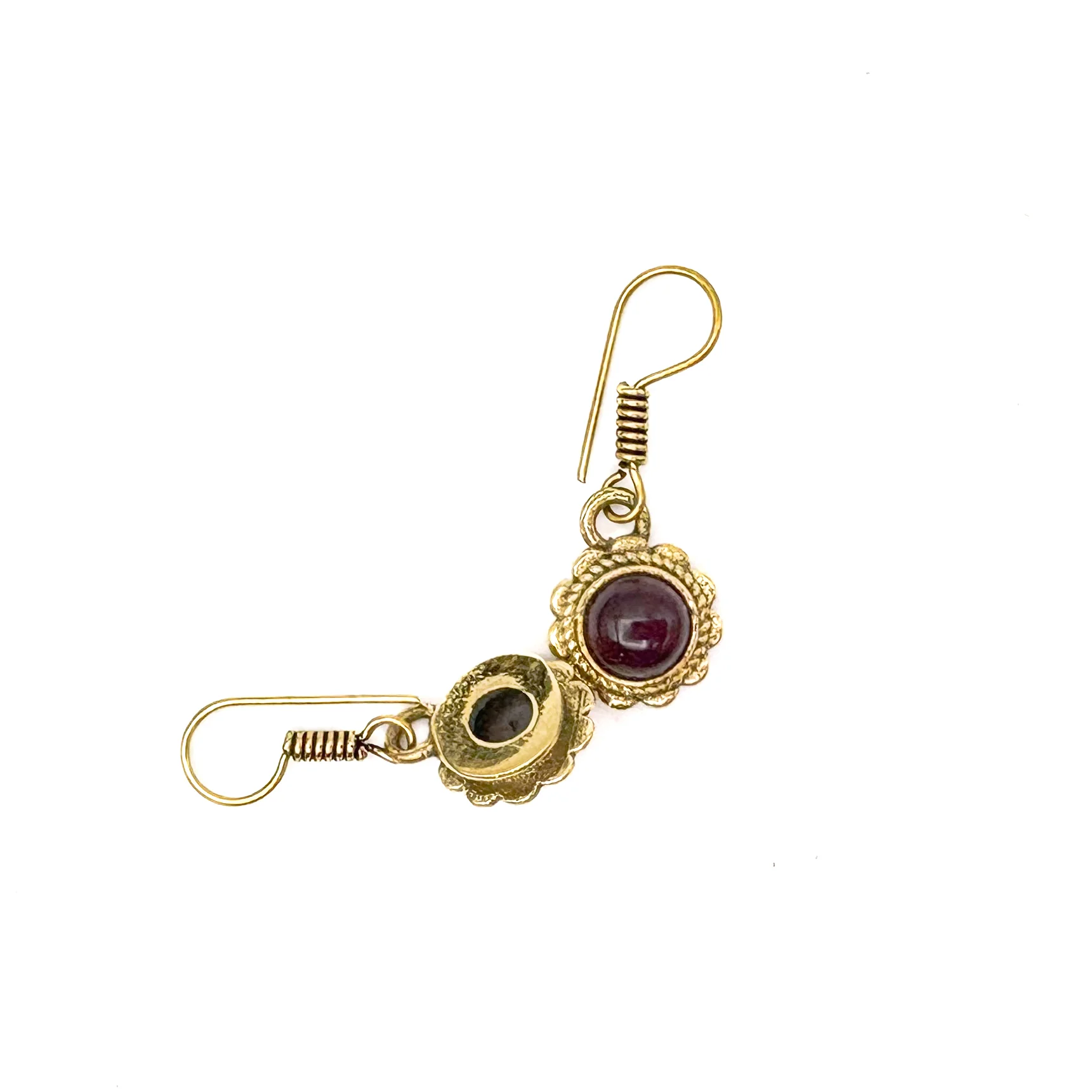 Amethyst Circle Flower Brass Earrings - Image 7