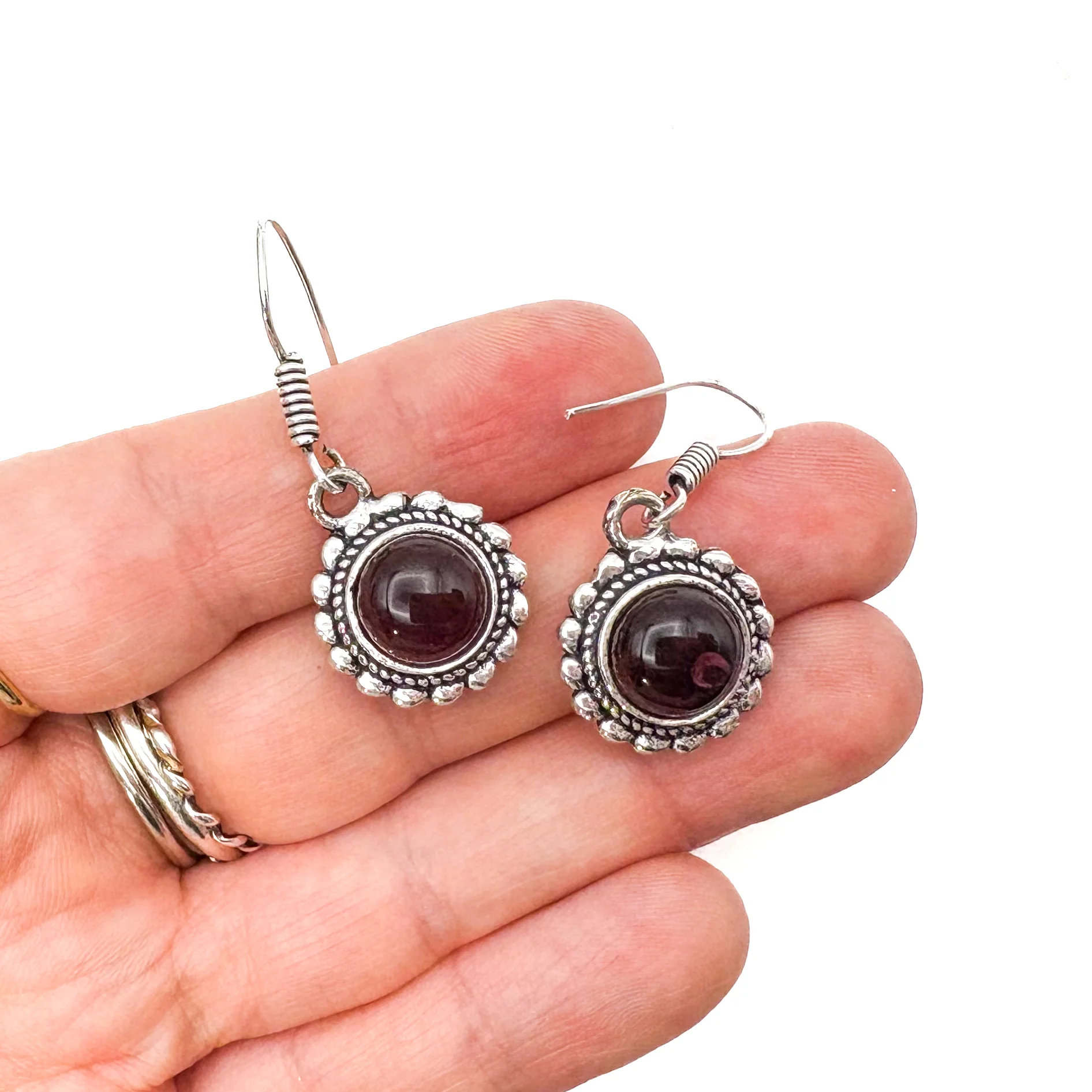 Amethyst Circle Rope White Brass Earrings - Image 12