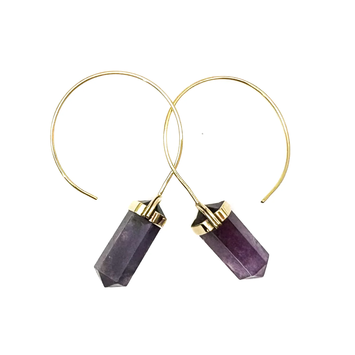 Amethyst Crystal Point Brass Hoop Earrings - Image 2