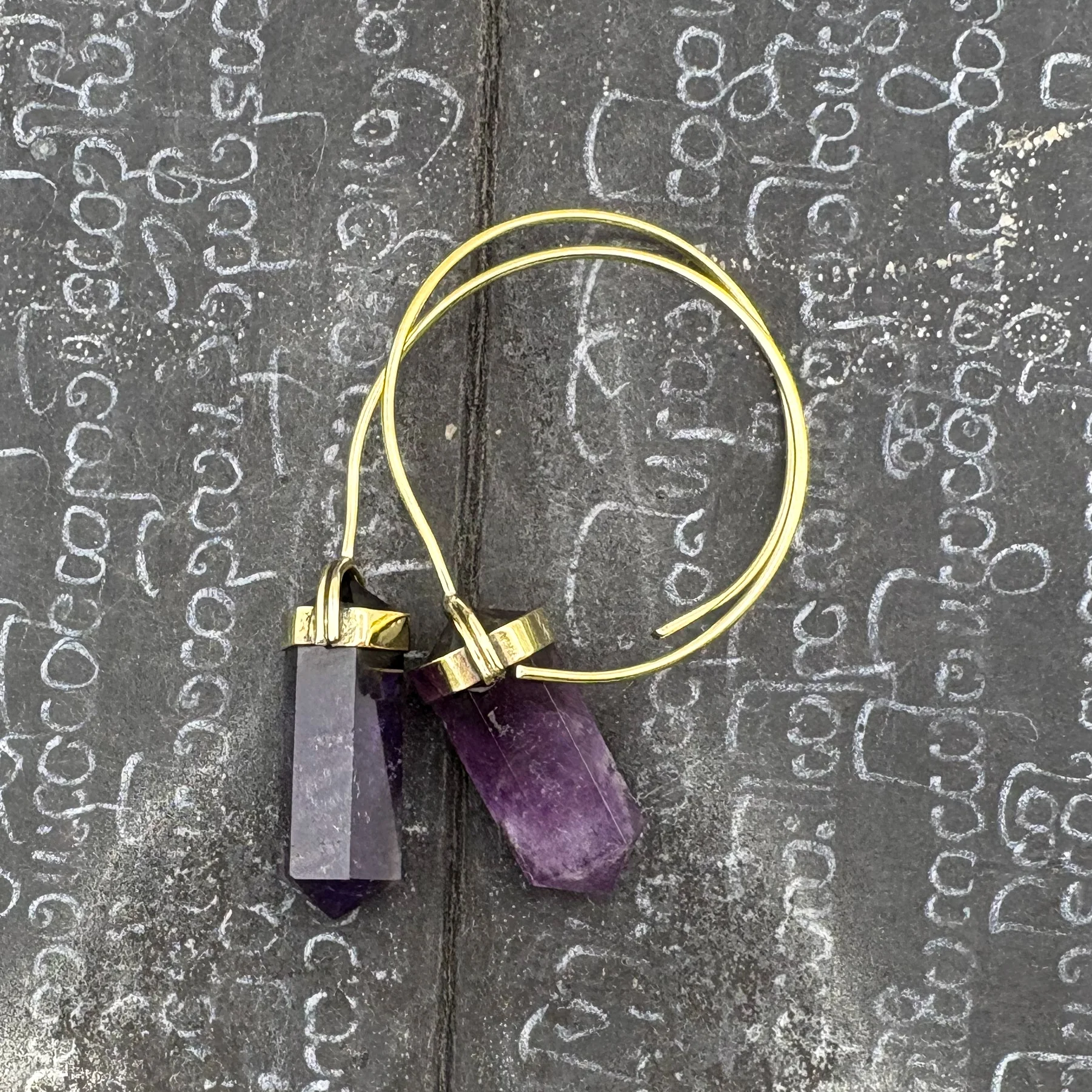 Amethyst Crystal Point Brass Hoop Earrings - Image 3