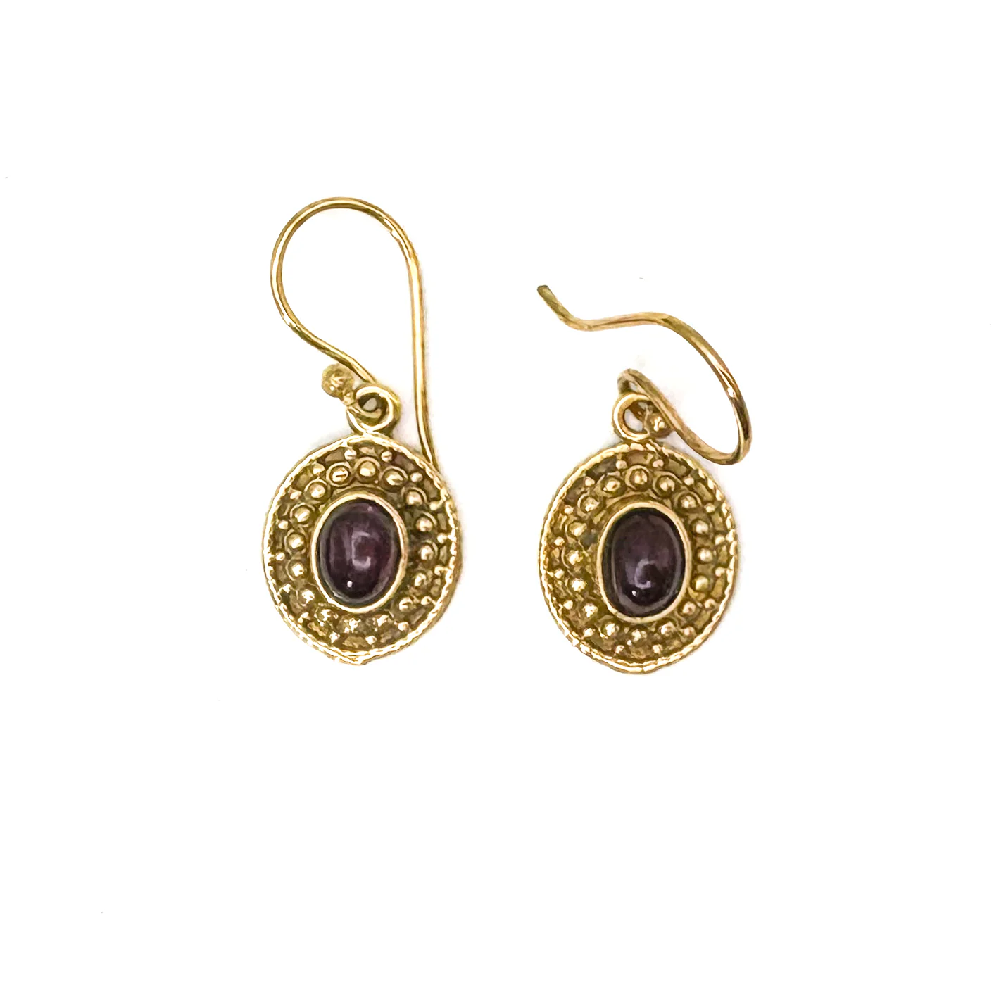 Amethyst Dots & Ovals Brass Earrings - Image 2