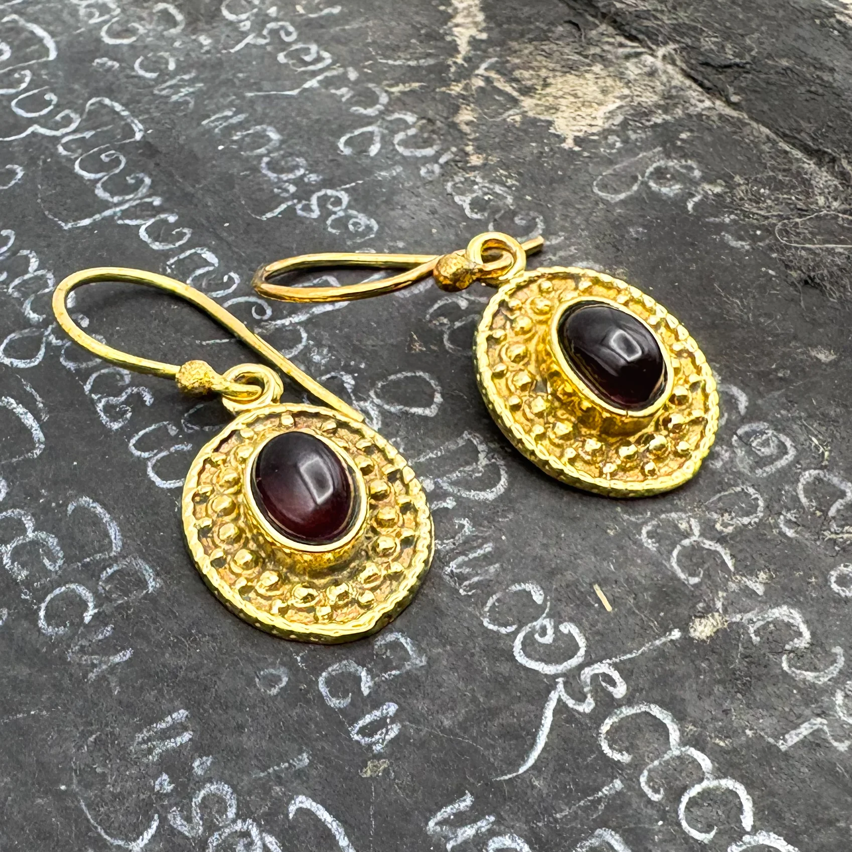 Amethyst Dots & Ovals Brass Earrings - Image 3