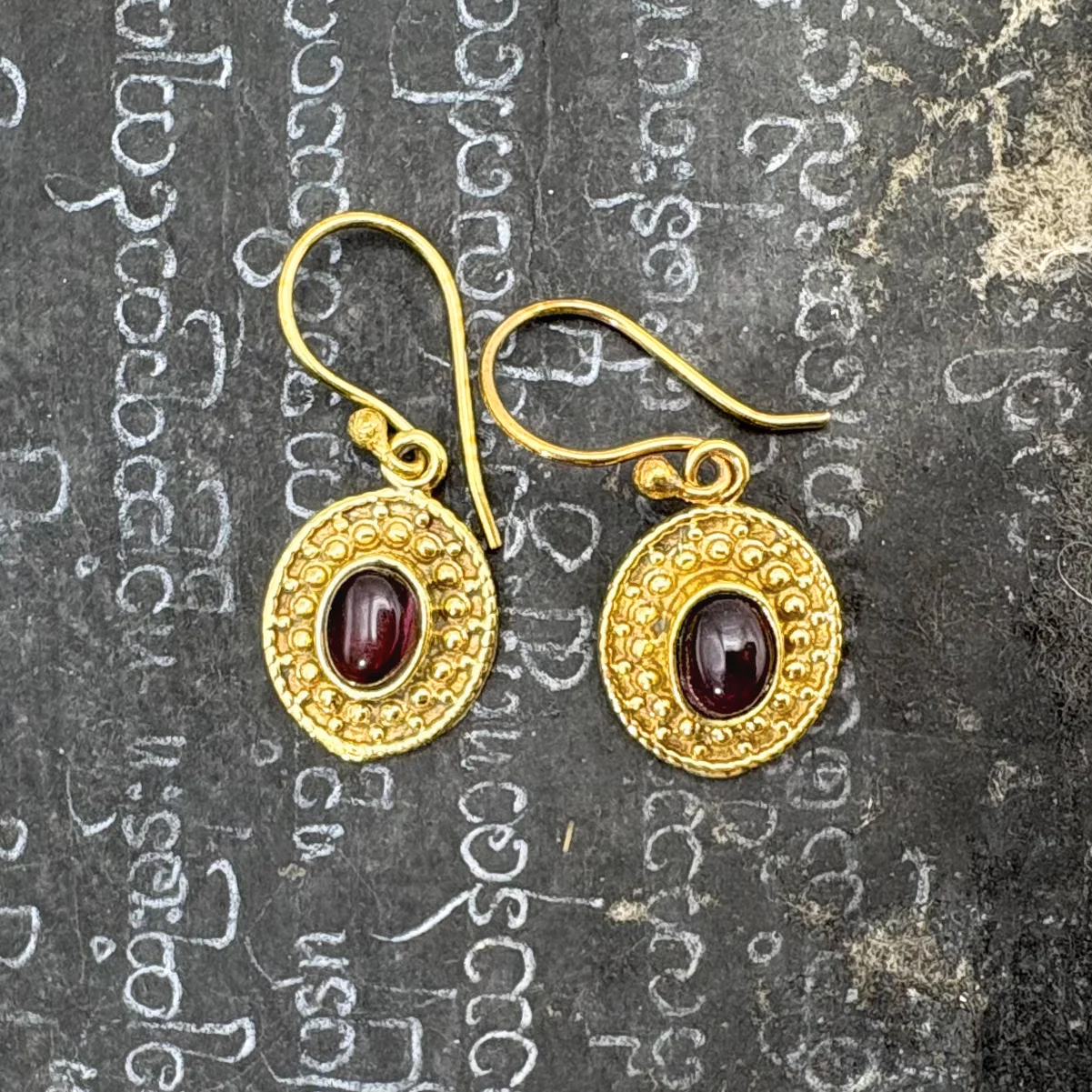 Amethyst Dots & Ovals Brass Earrings - Image 4