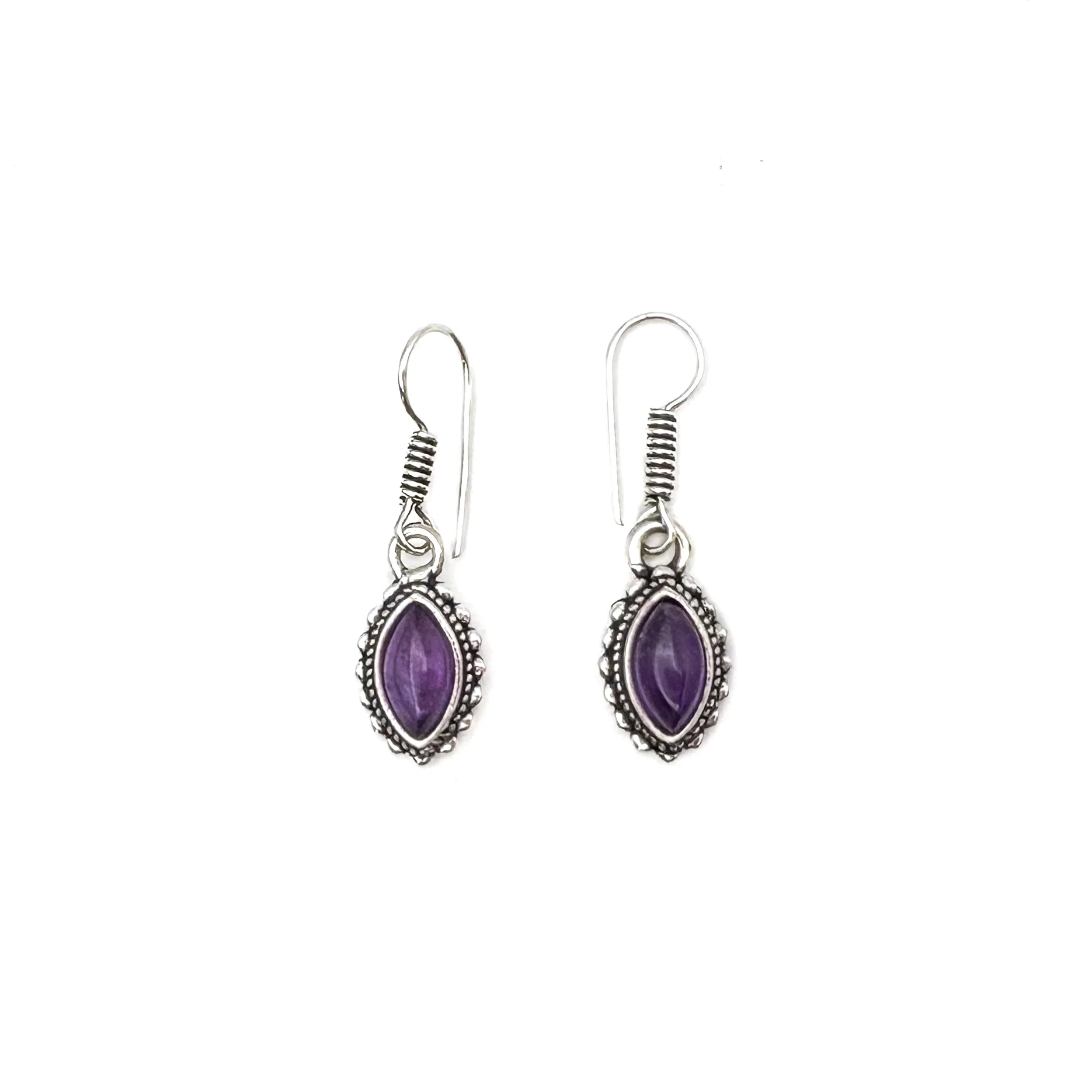 Amethyst Dotted Leaf White Brass Earrings - Image 2
