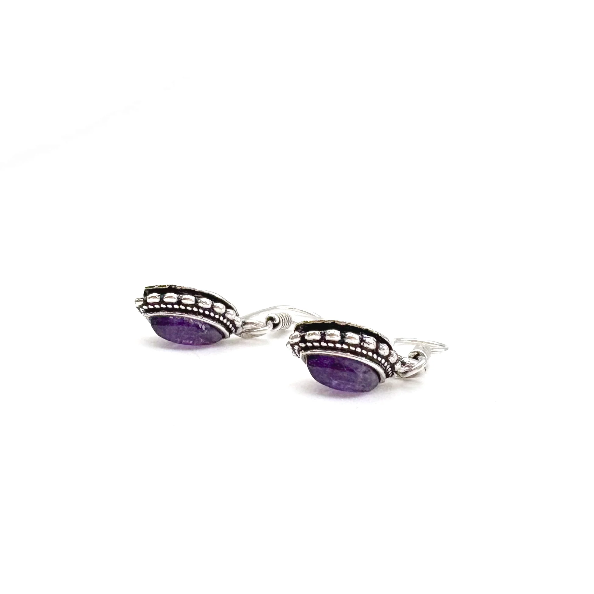 Amethyst Dotted Leaf White Brass Earrings - Image 4