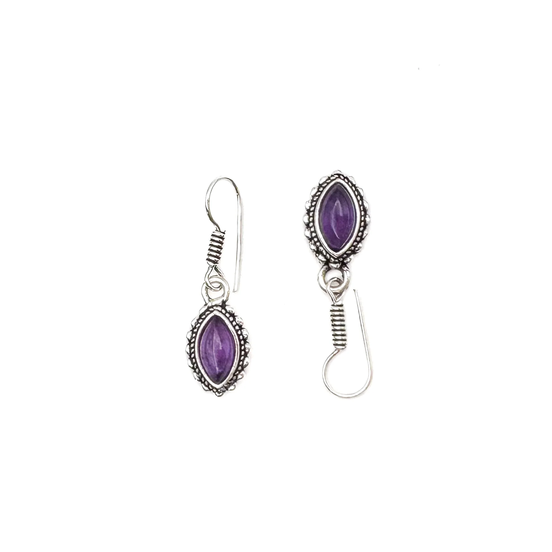 Amethyst Dotted Leaf White Brass Earrings - Image 6