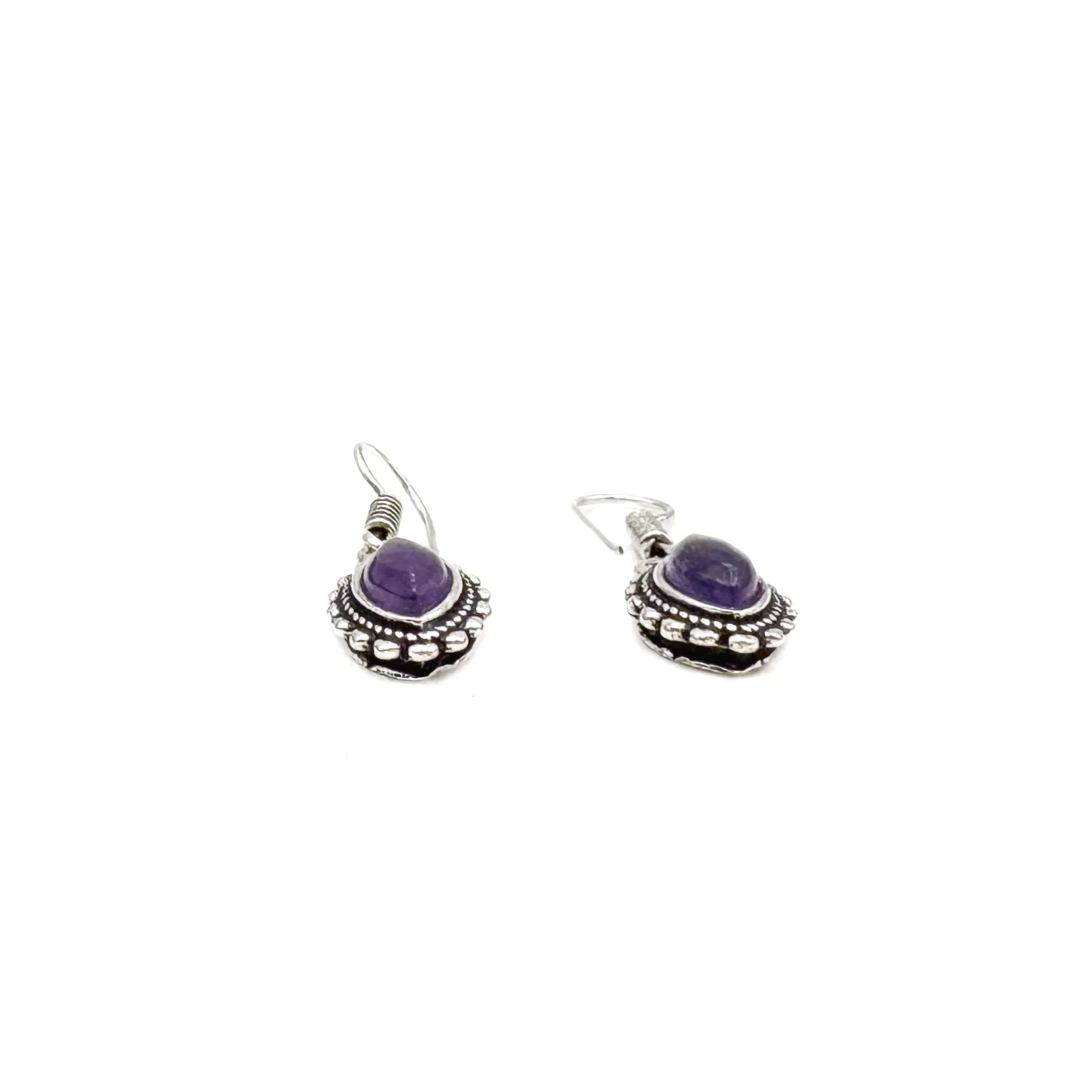 Amethyst Dotted Leaf White Brass Earrings - Image 8