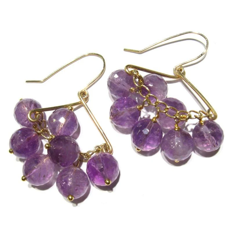 Faceted Amethyst Rounds on Gold Filled Wire & Chain Earrings - Image 3