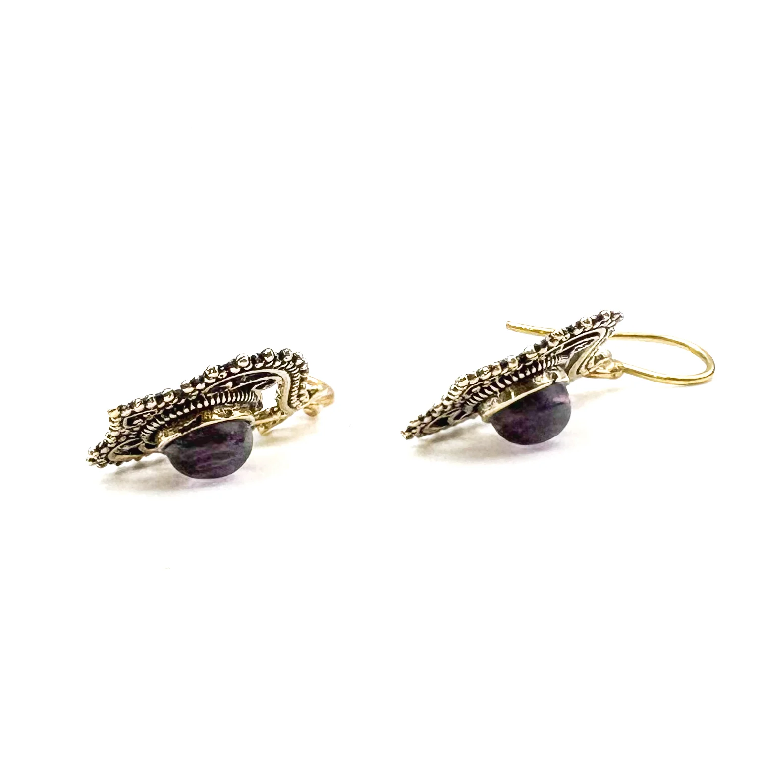 Amethyst Heart Doily Lace Brass Earrings - Image 11