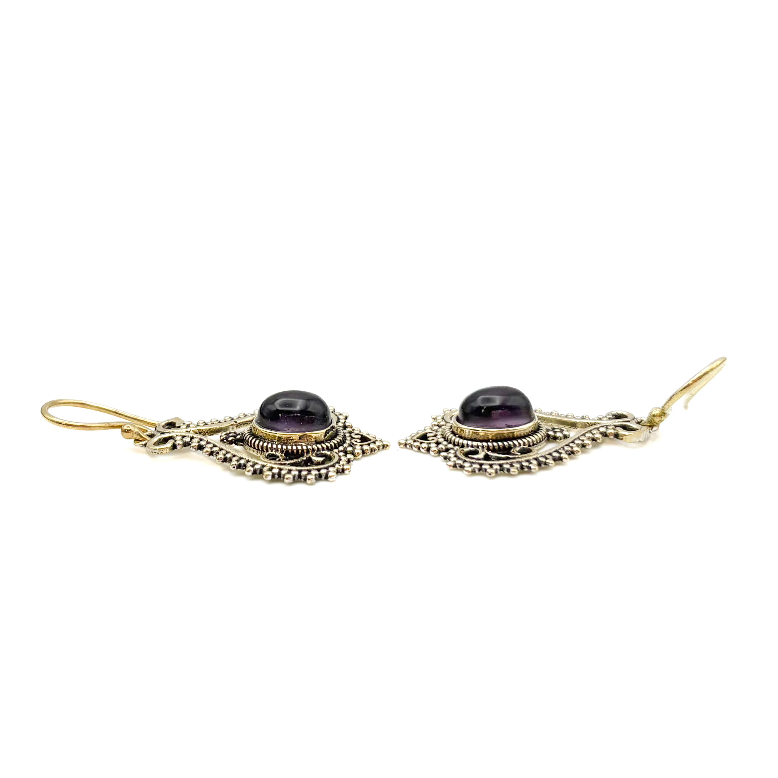 Amethyst Heart Doily Lace Brass Earrings - Image 12